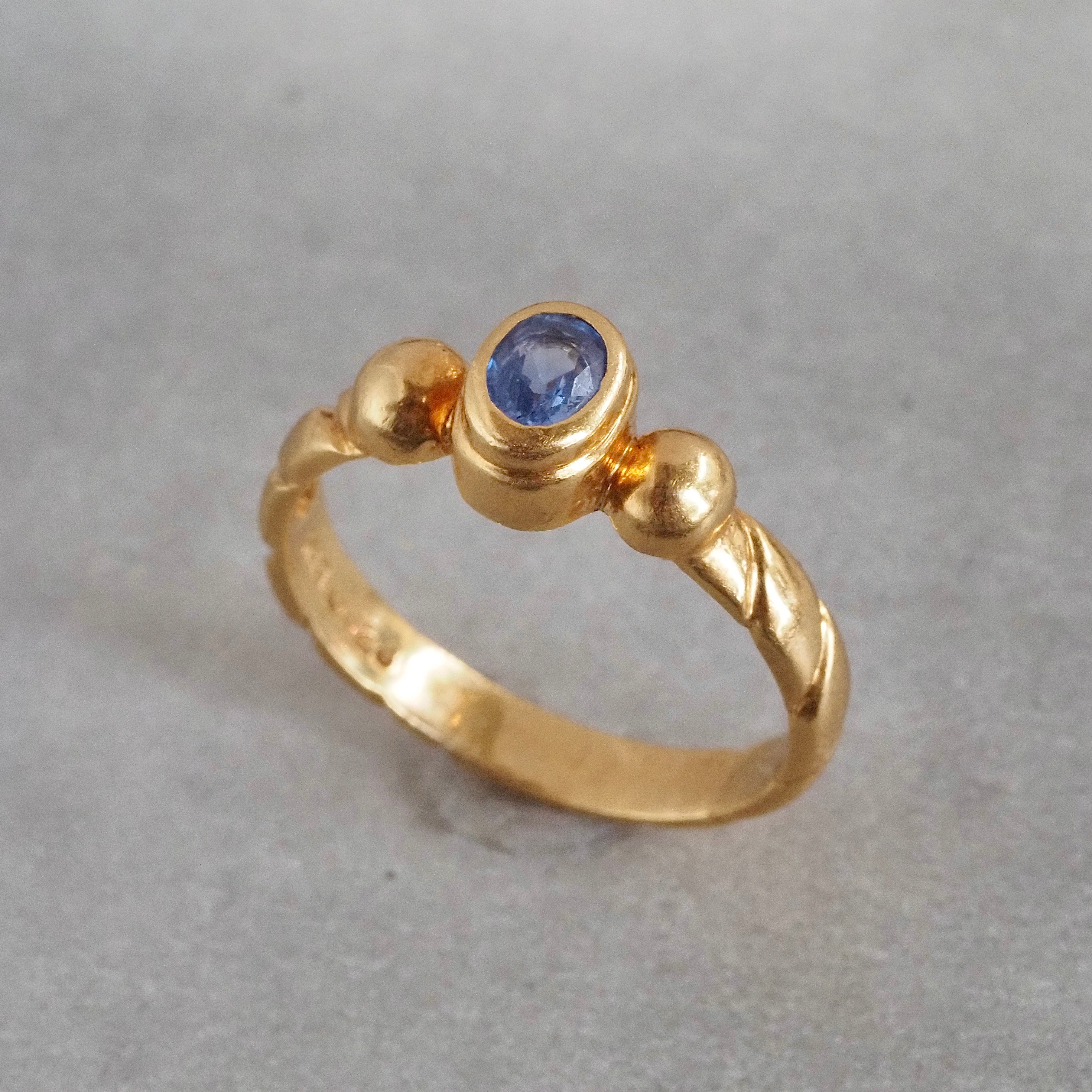 Vintage Sapphire Bezel Set 18k Gold Ring