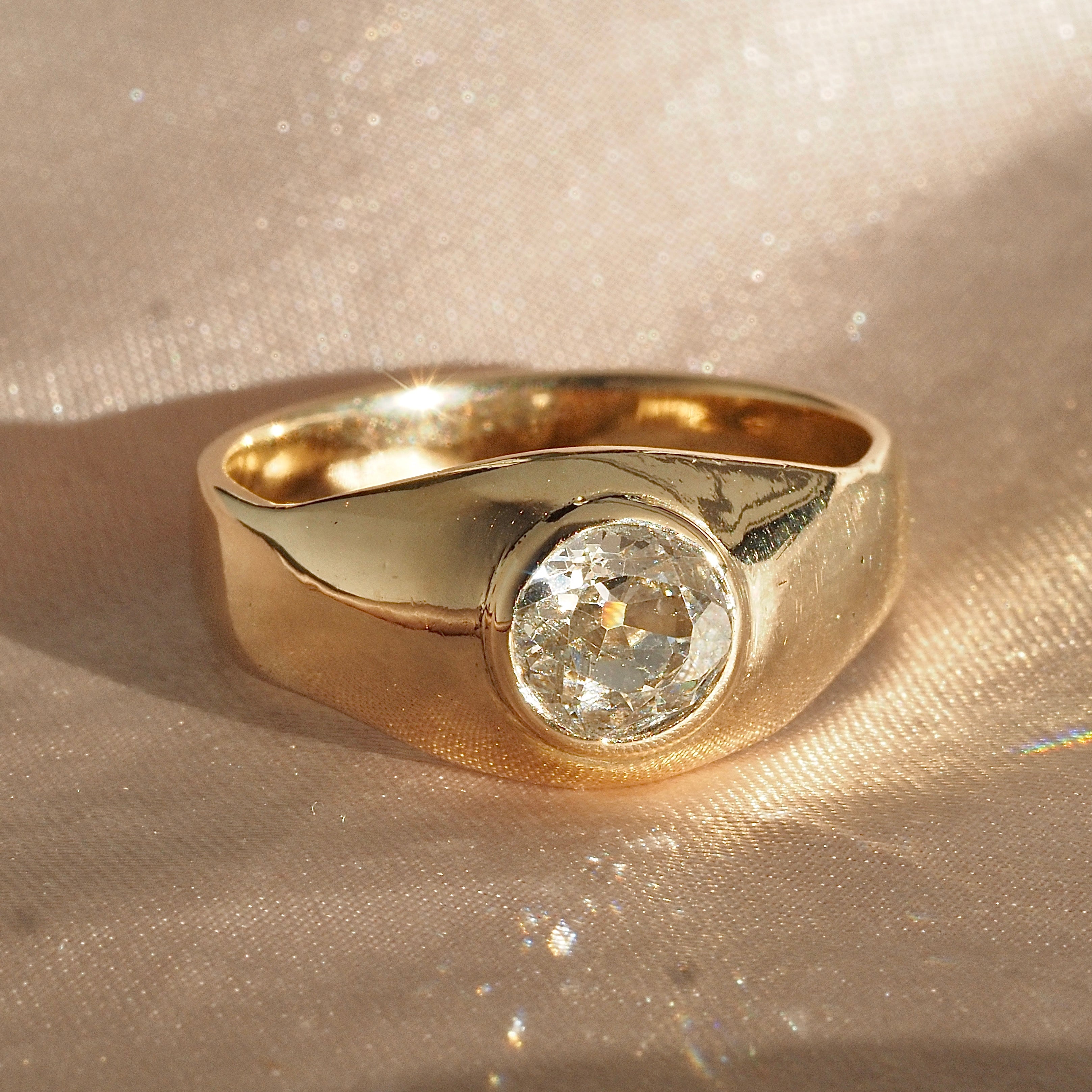 Vintage Old Mine Cut Diamond 14k Gold Dome Ring