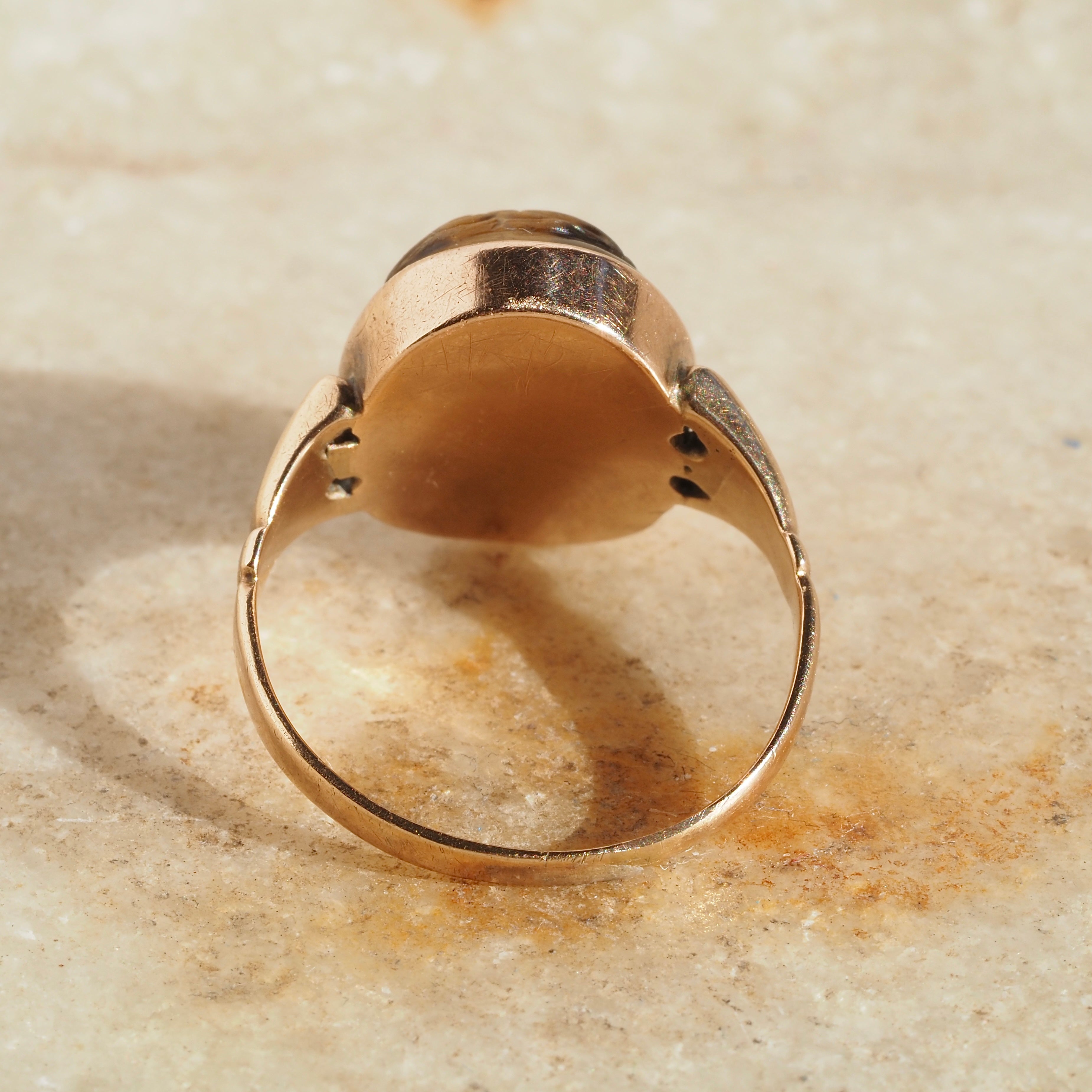 Antique Victorian Carved Zeus Tiger's Eye 10k Gold Ring