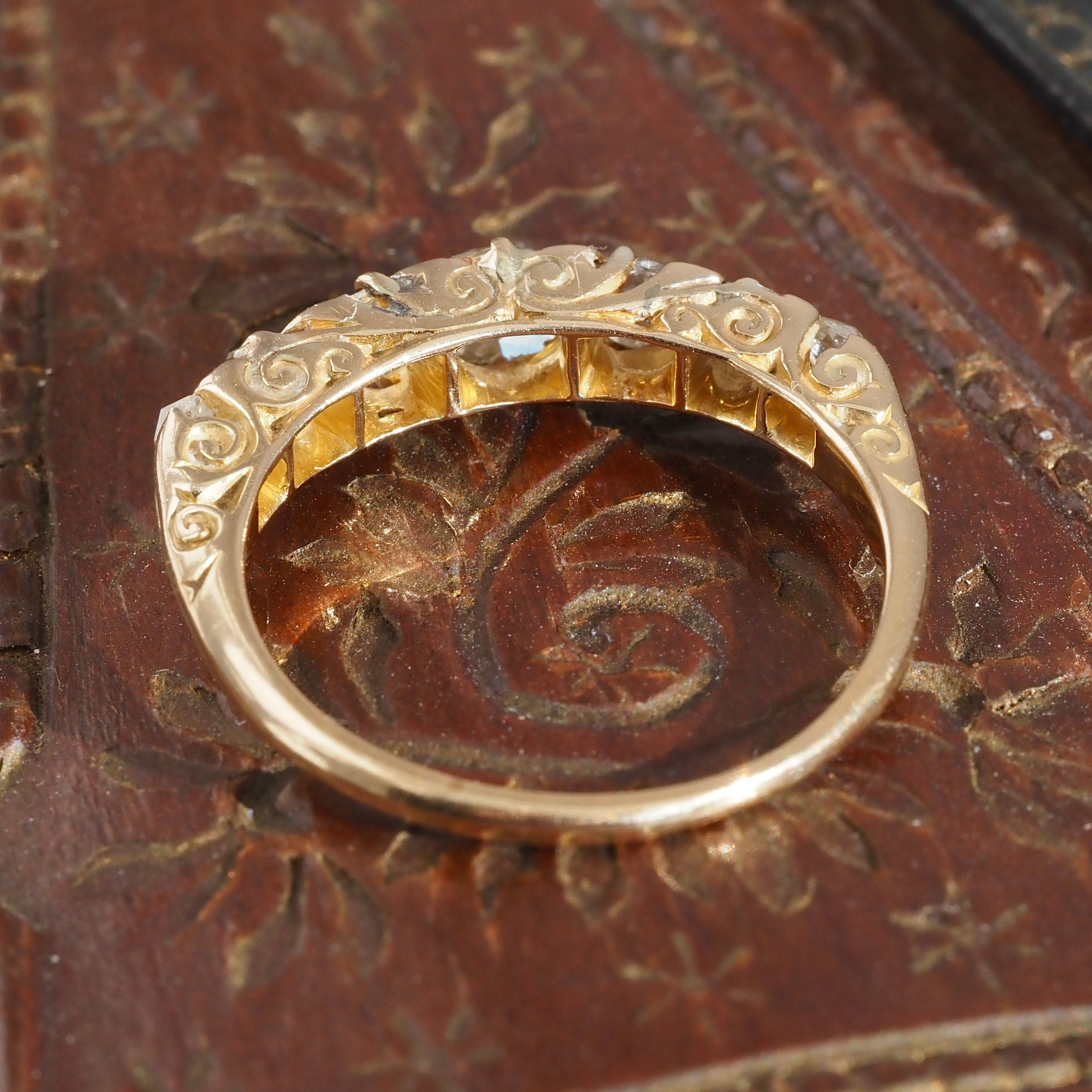 Antique Early 20th Century English Rose Cut Diamond Half Hoop 18k Gold Ring