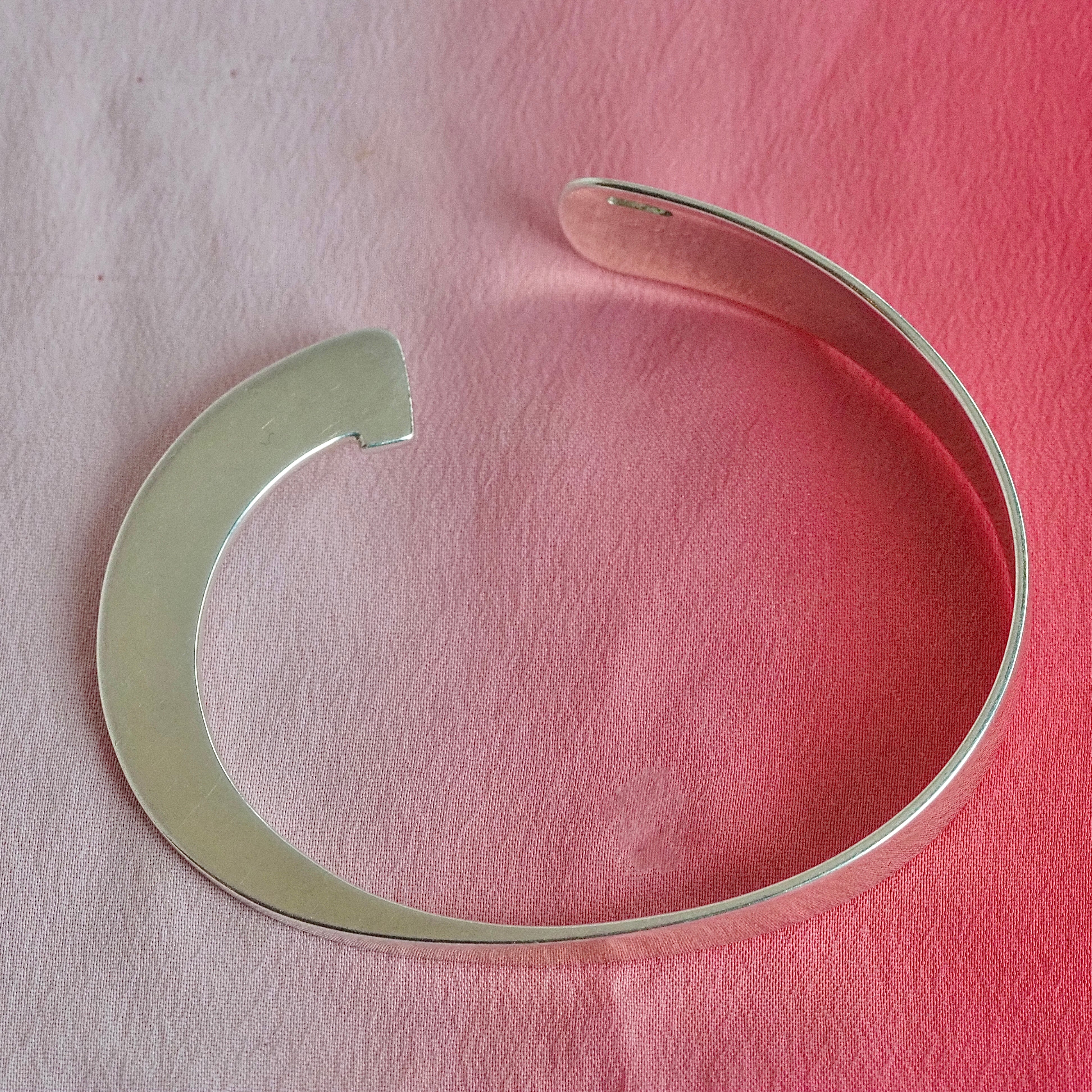 Modernist Sterling Silver Bangle Hook Clasp Bracelet