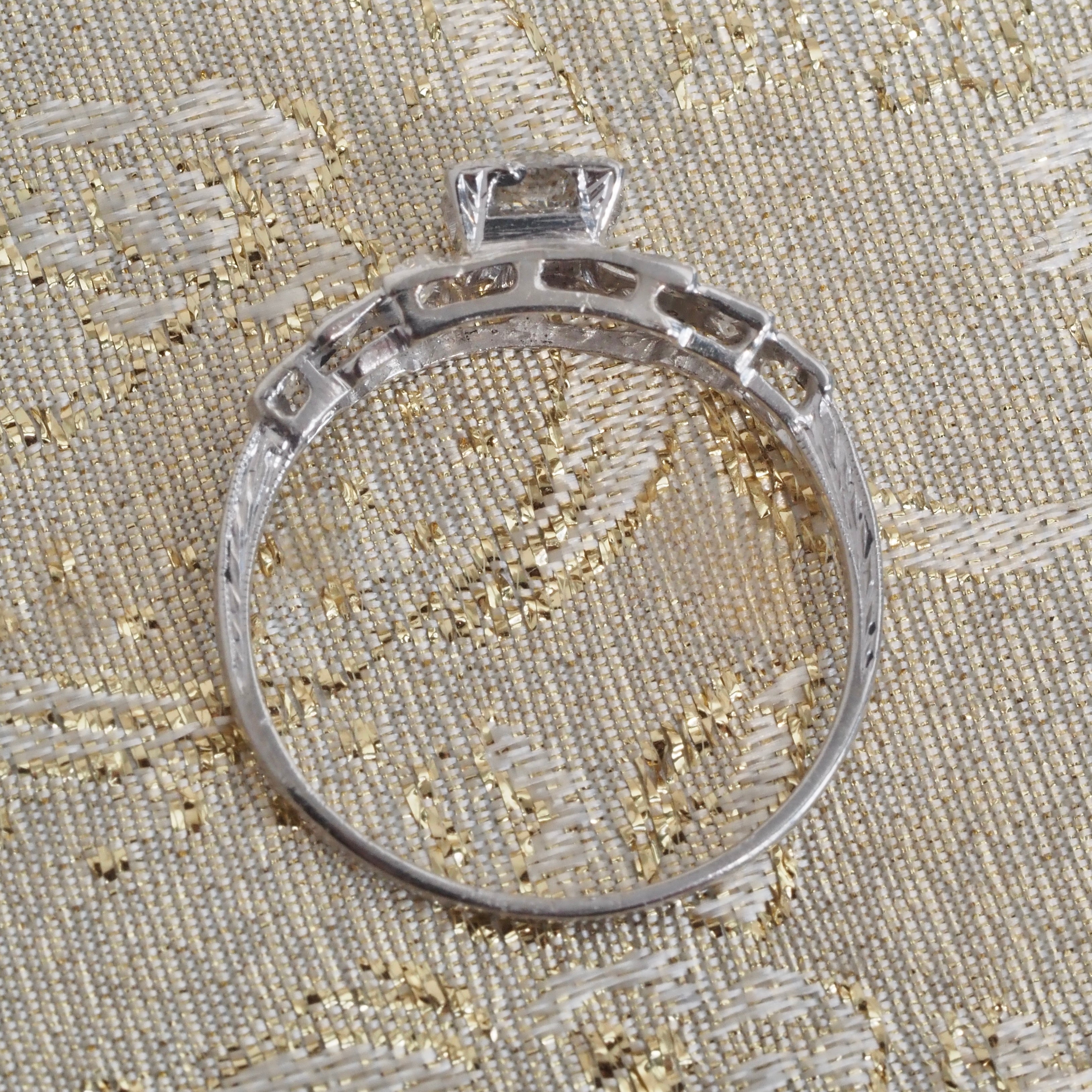 Art Deco Platinum Step Old European Cut Diamond Engagement Ring