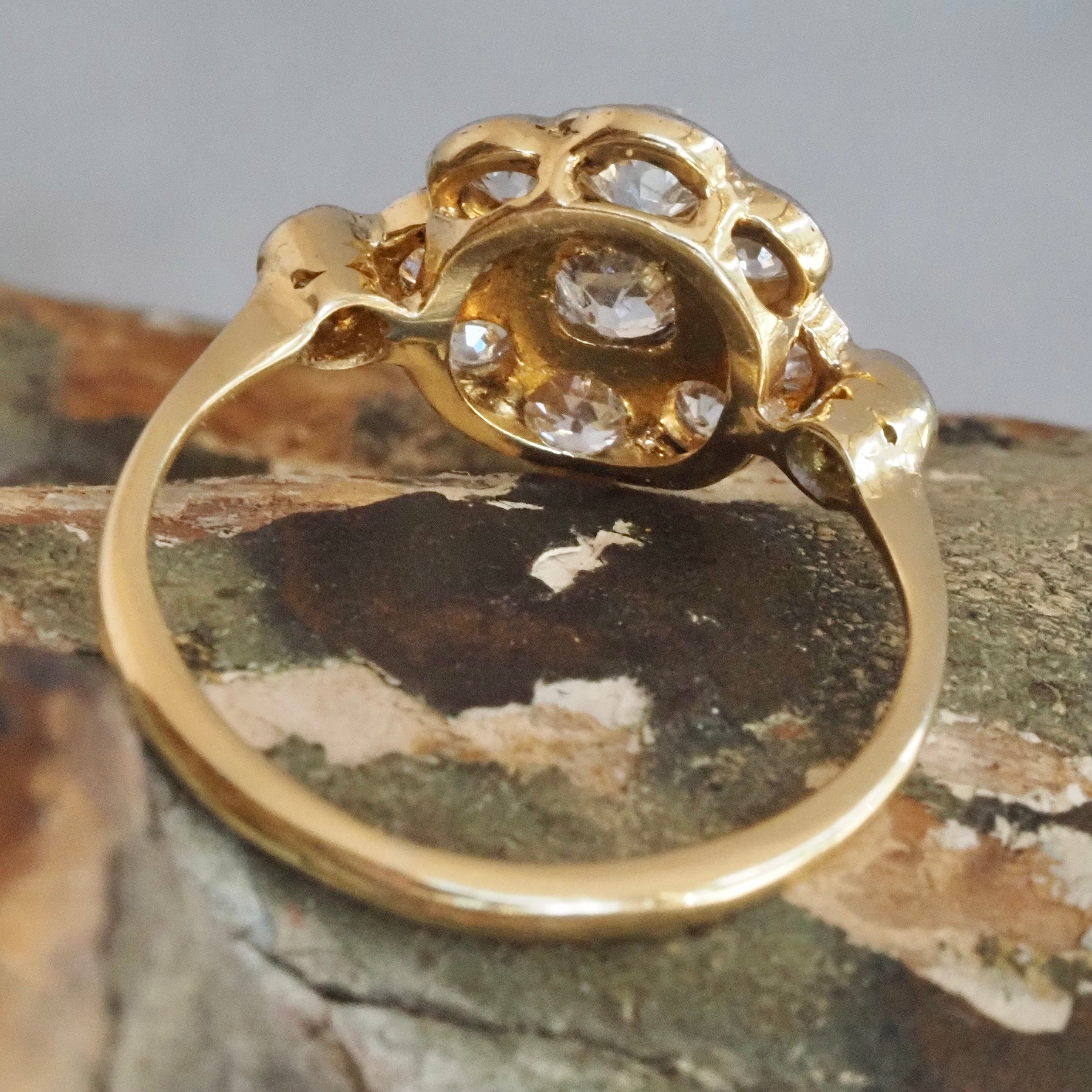 Antique Edwardian 18k Gold Old Mine Cut Diamond Cluster Ring