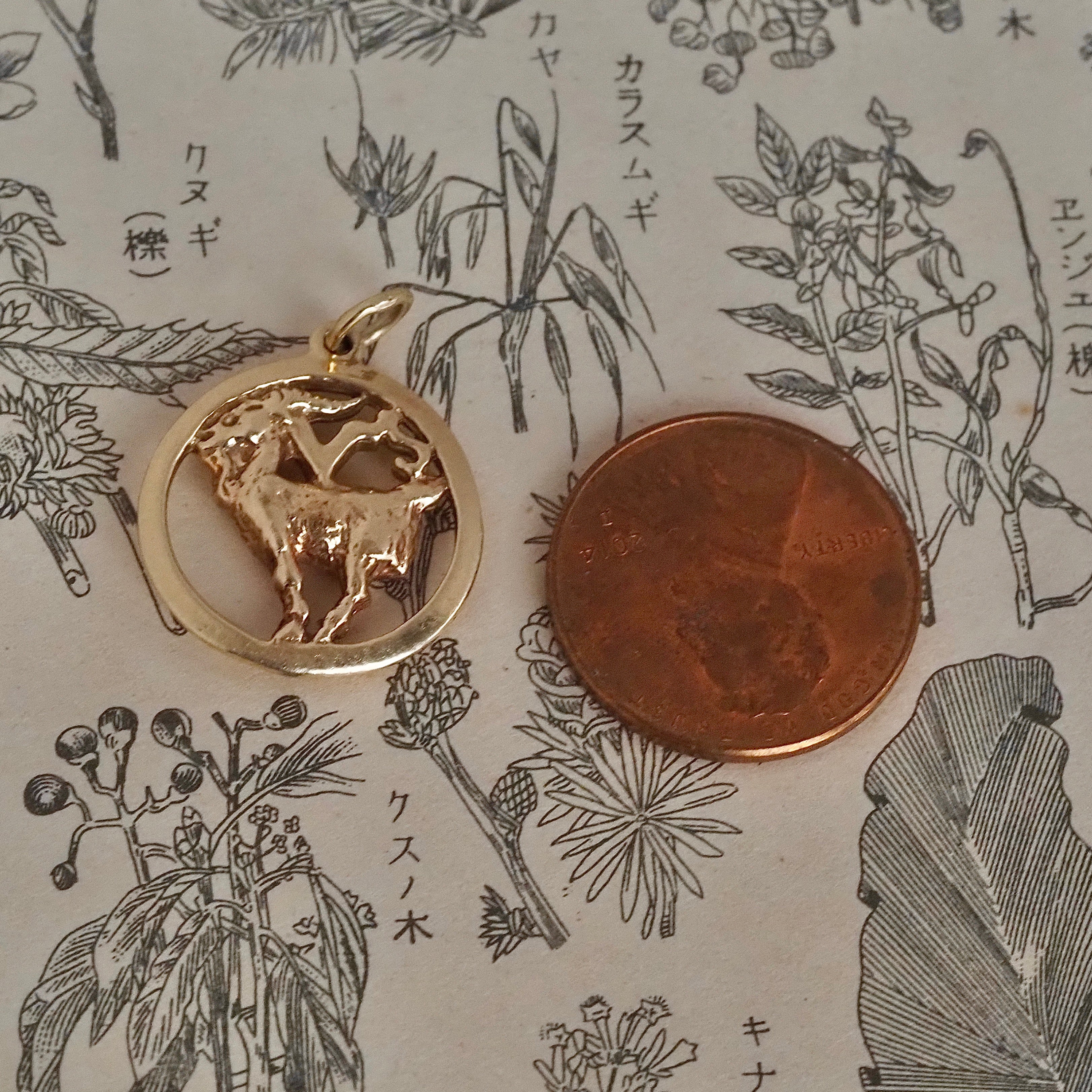 Vintage Capricorn Goat 14k Gold Charm Pendant