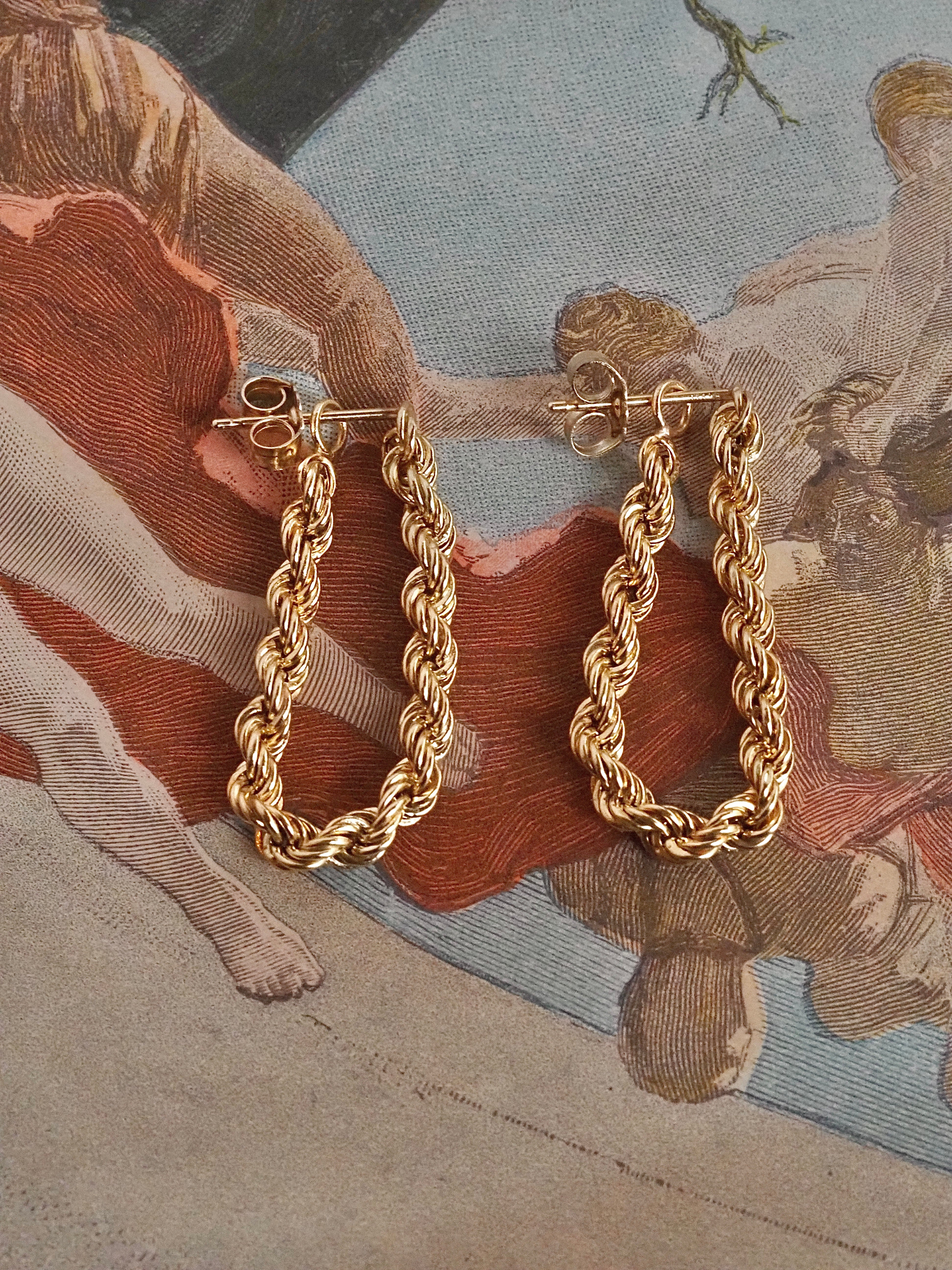 Vintage Rope Chain 14k Gold Hoops