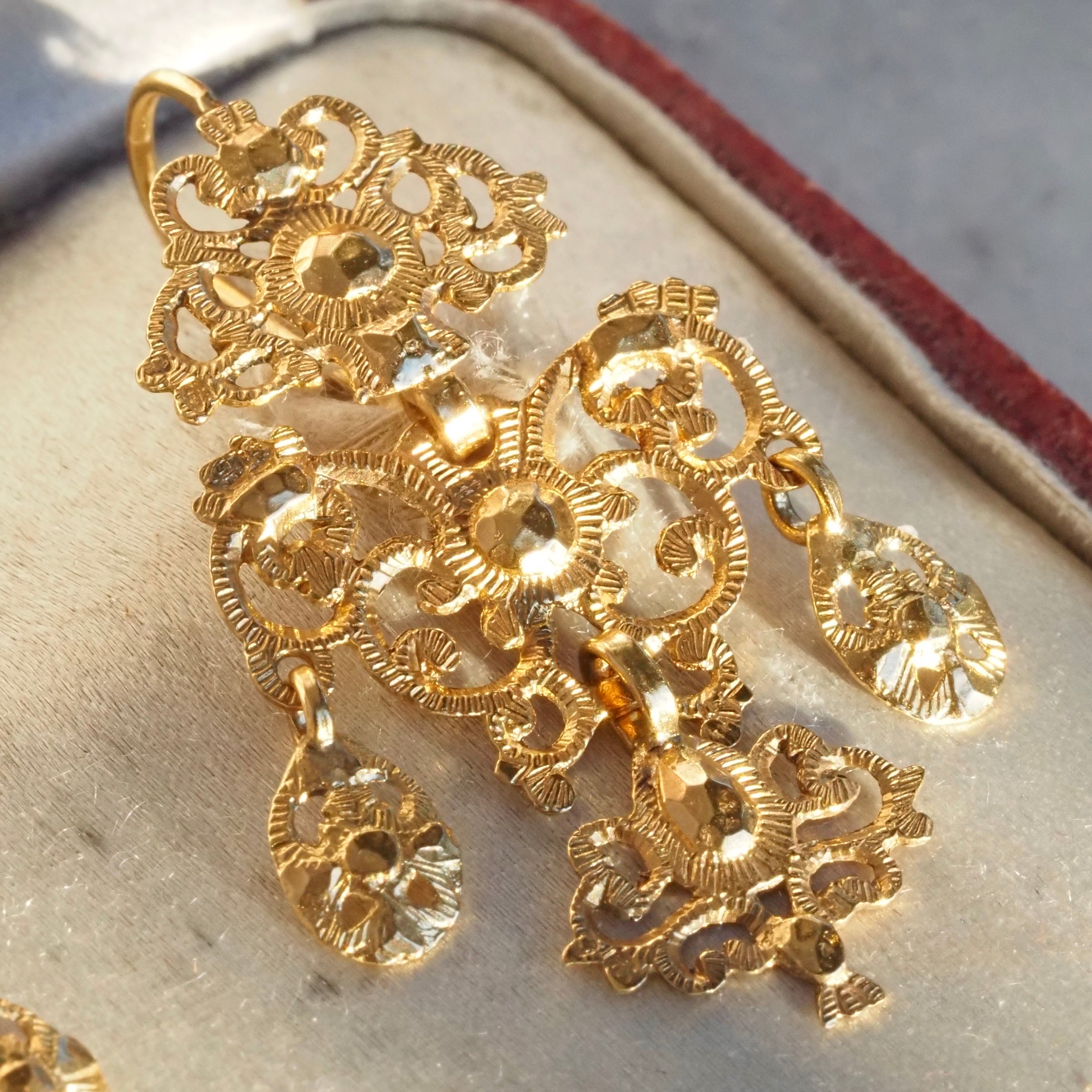 Antique Portuguese Lacy 19k Gold Earrings