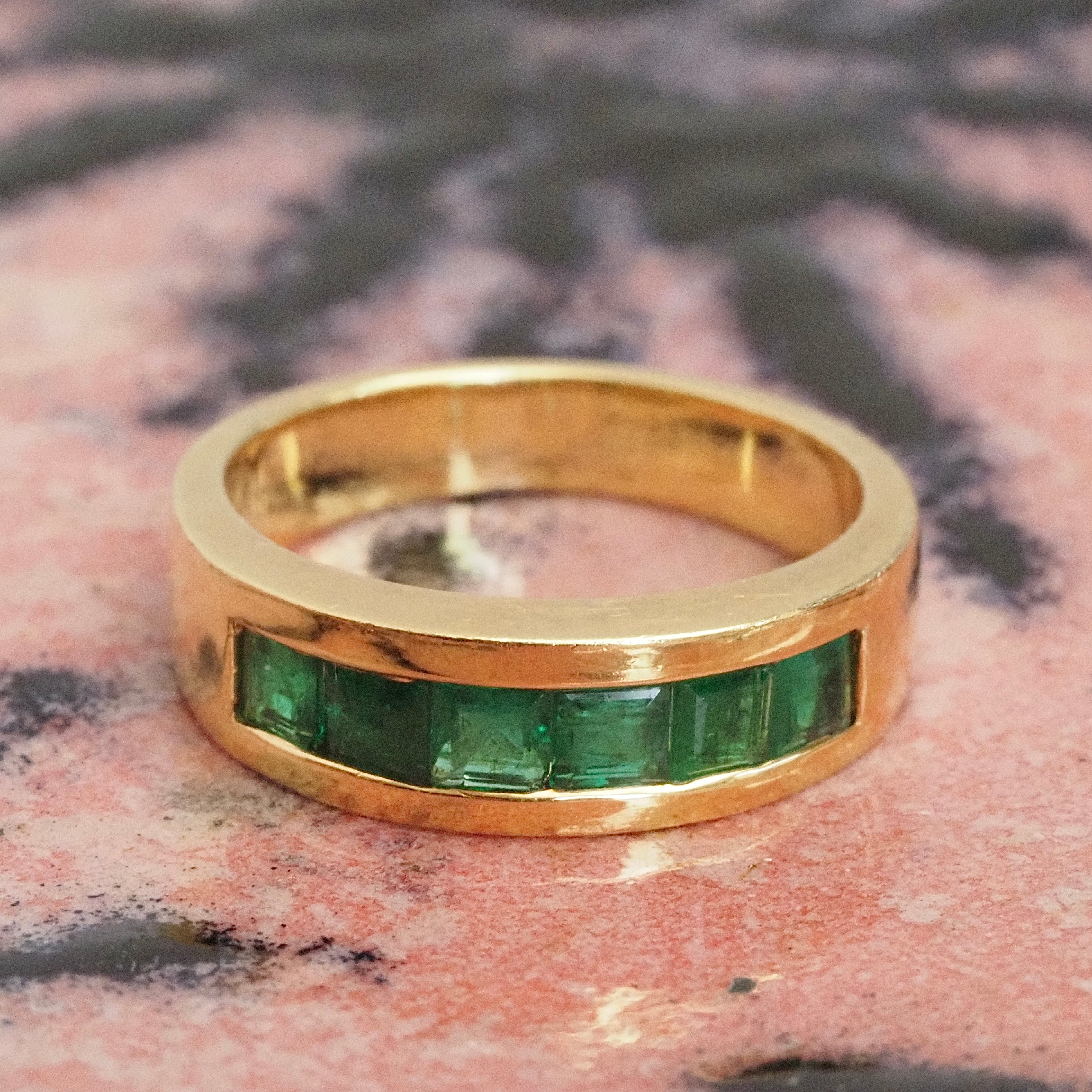 Vintage Italian 18k Gold Emerald Channel Set Band