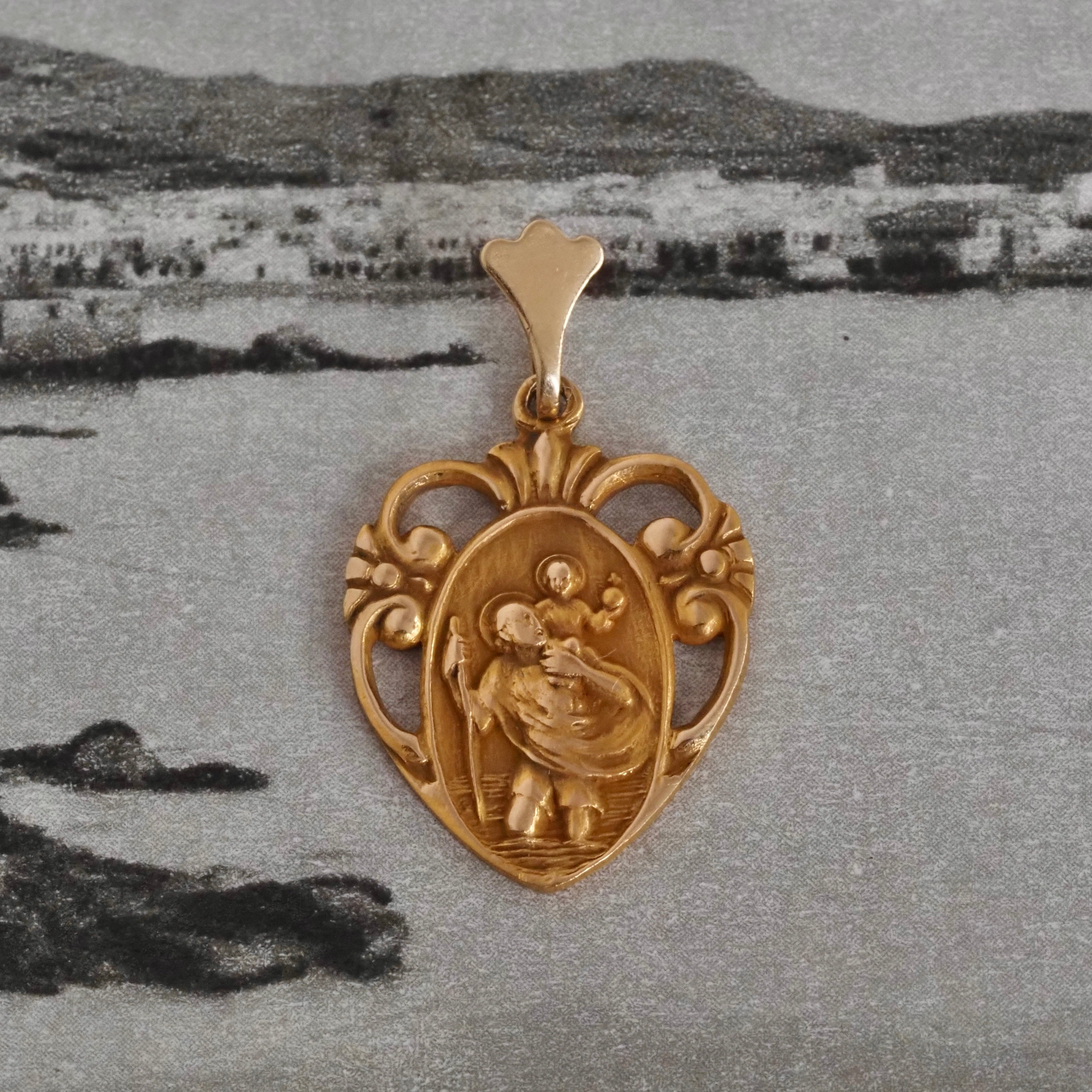 Art Deco Saint Christopher 14k Gold Pendant