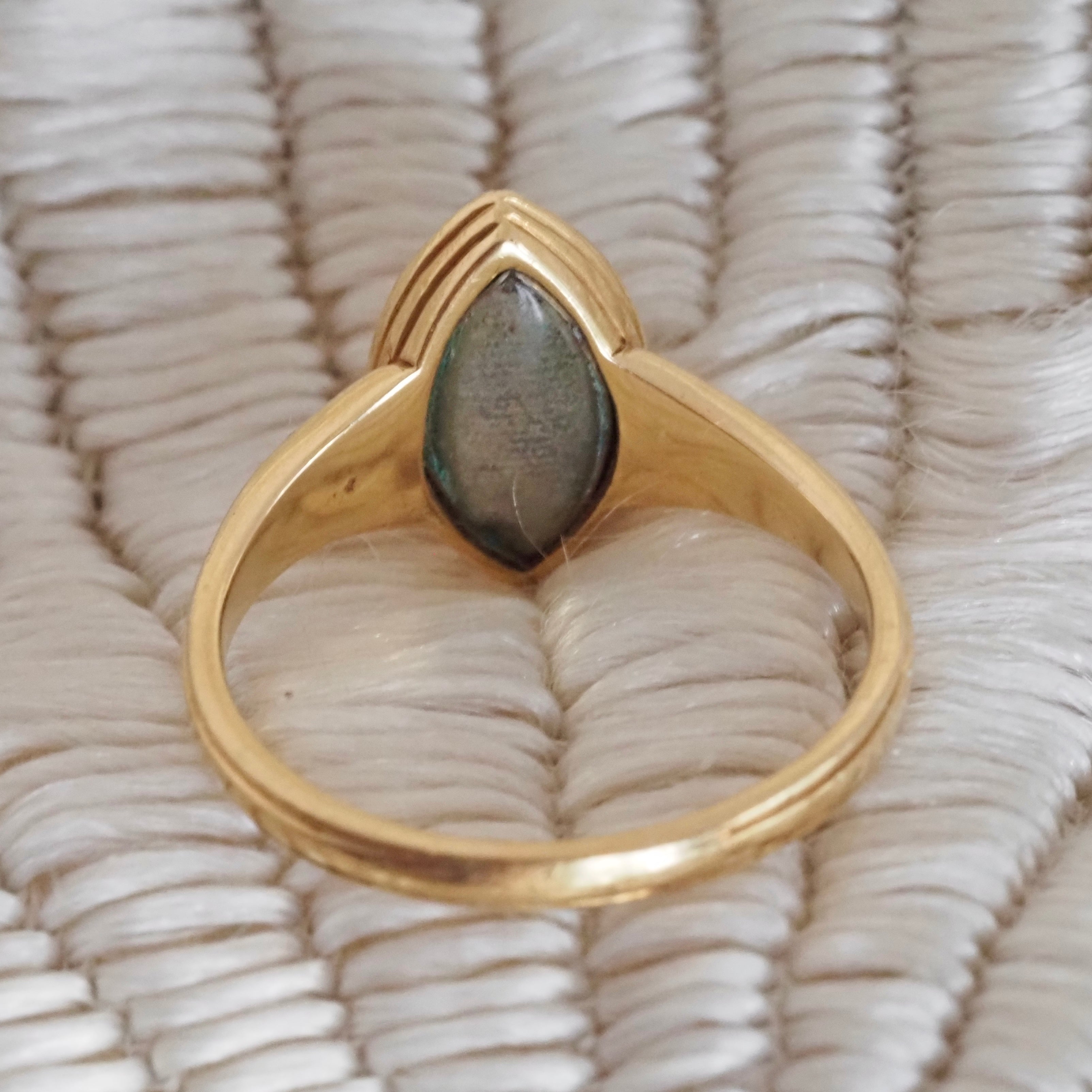 Antique Early Victorian Peruzzi Diamond Natural Seed Pearl 18k Gold Navette Ring