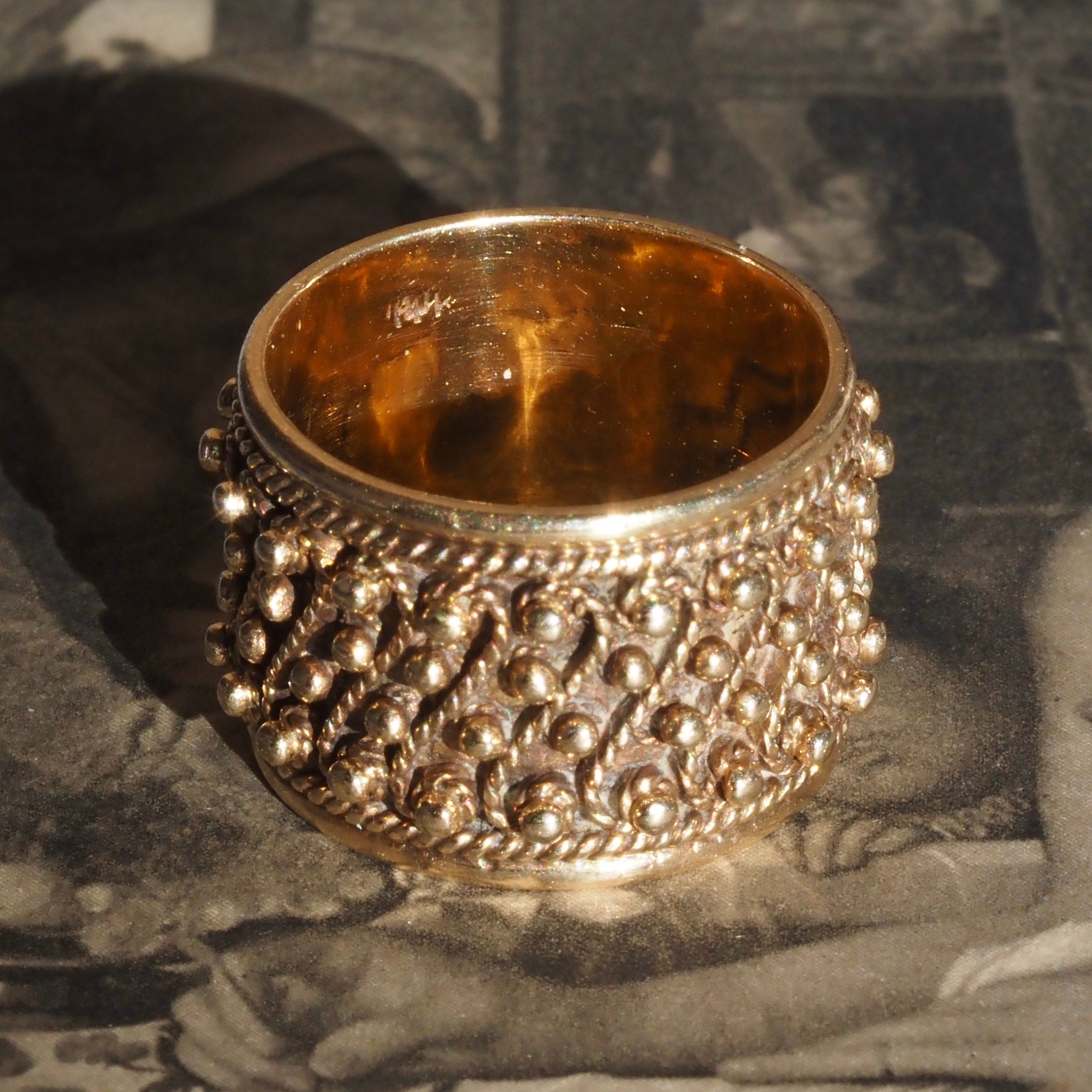 Vintage Ornate Wire Textured 14k Gold Wide Band