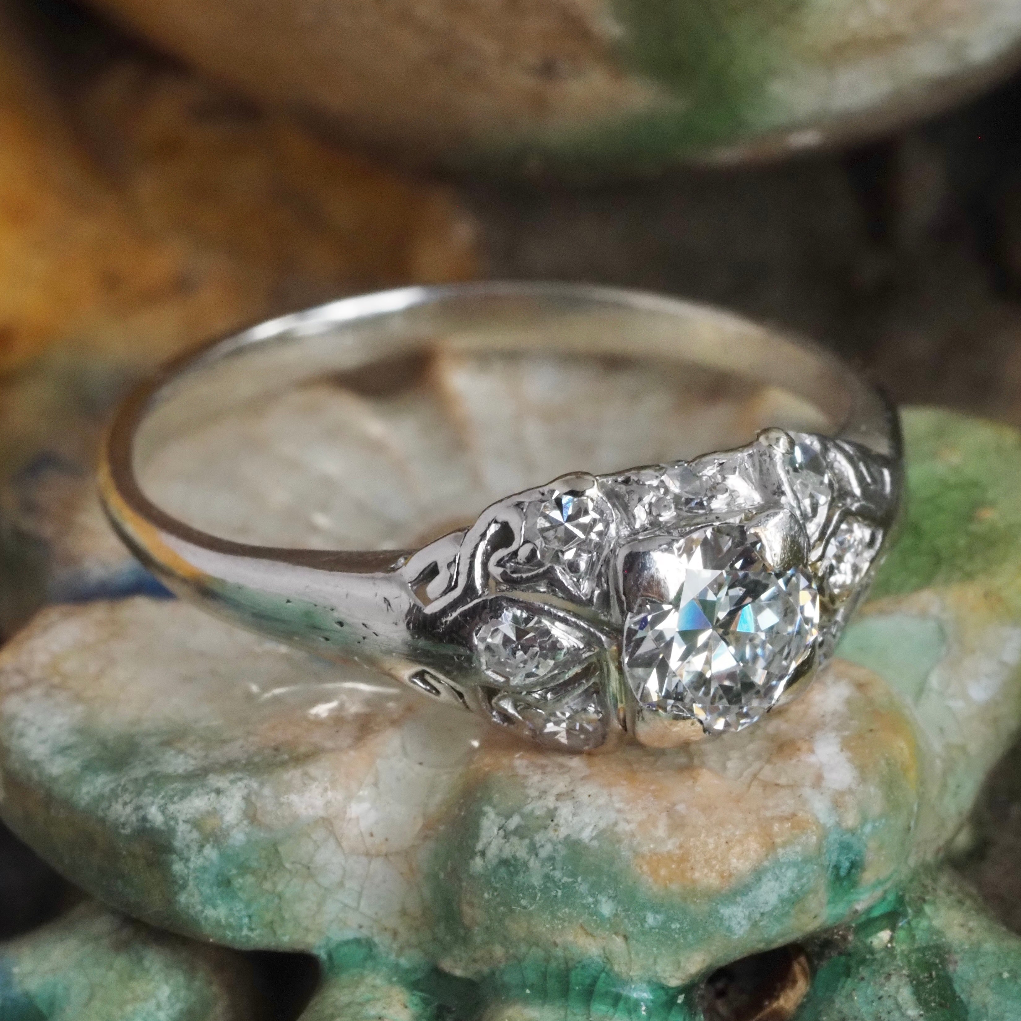 Antique Early Art Deco Platinum Old Mine Cut Diamond Ring