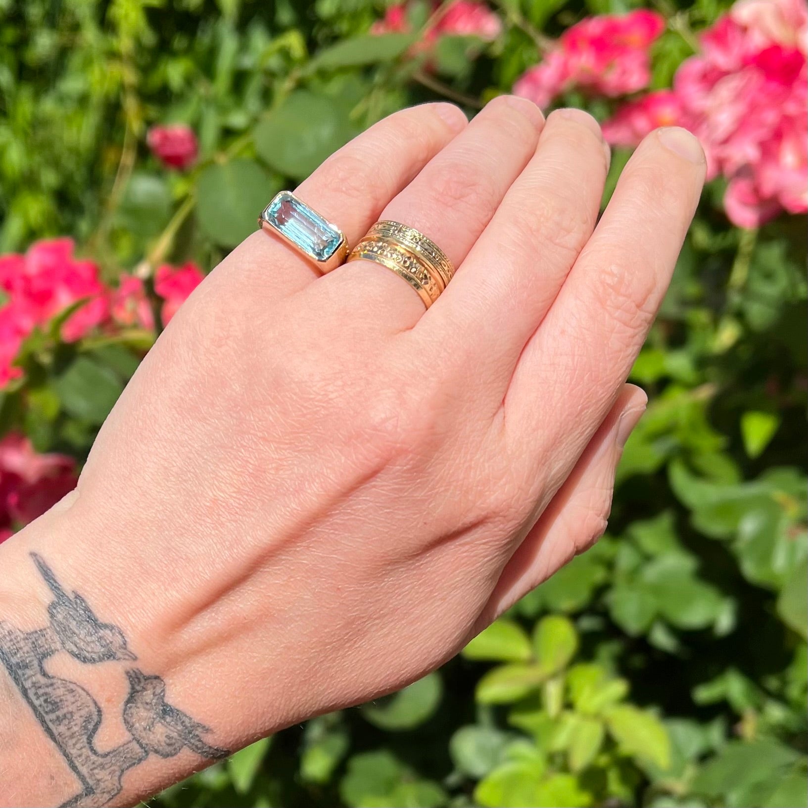 Vintage 14k Gold Aquamarine Saddle Ring