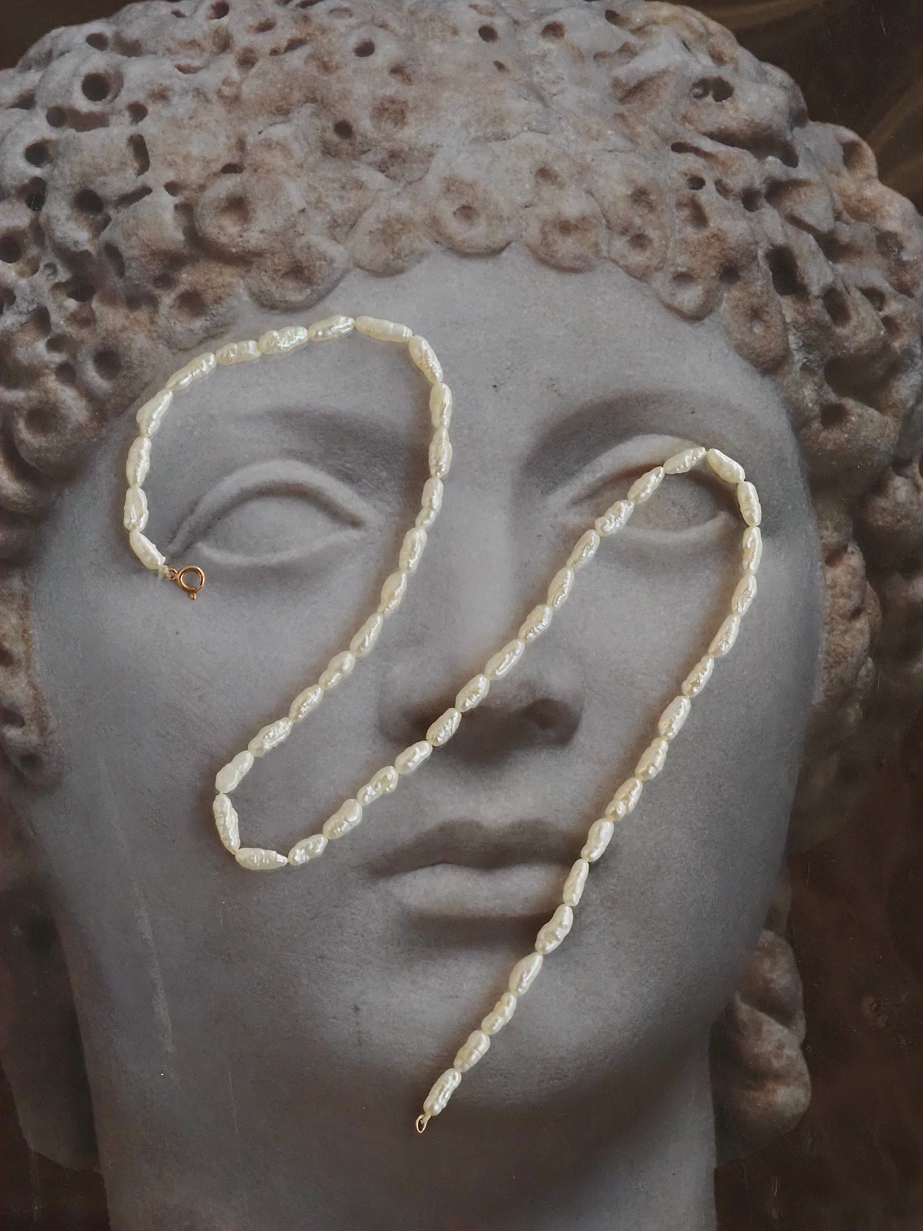 Rice Pearl Necklace With 14k Gold Clasp