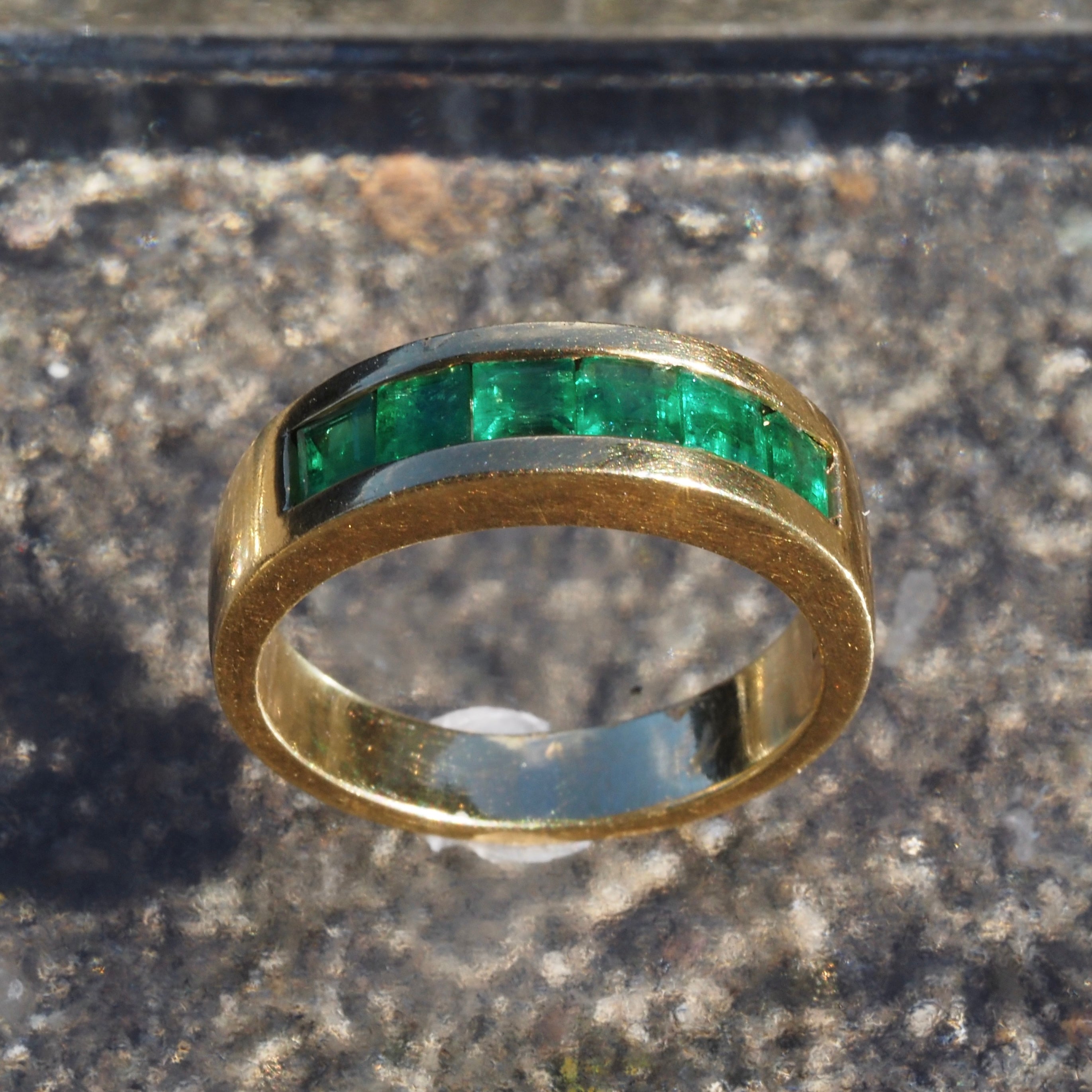 Vintage Italian 18k Gold Emerald Channel Set Band