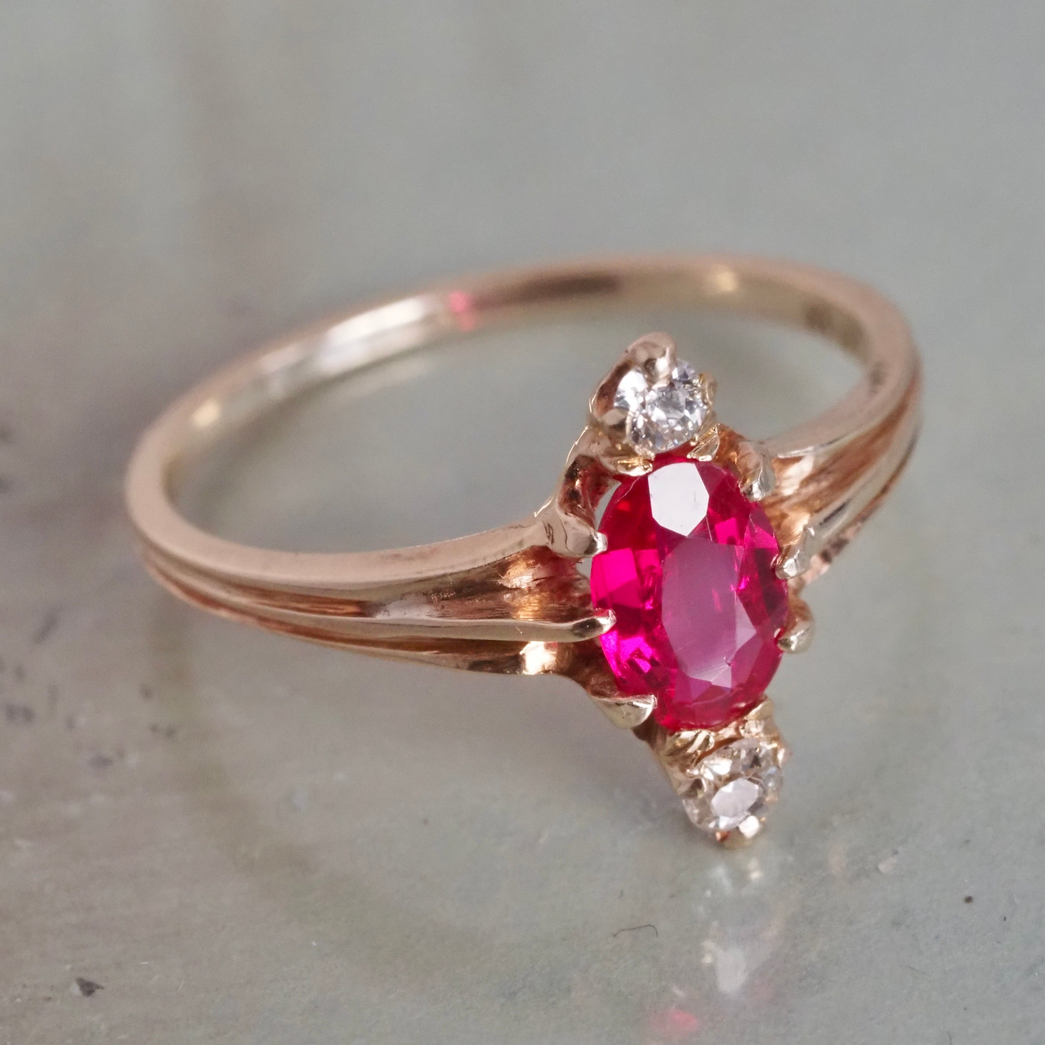 Antique Victorian Natural Ruby Old Mine Cut Diamond Marquis Ring