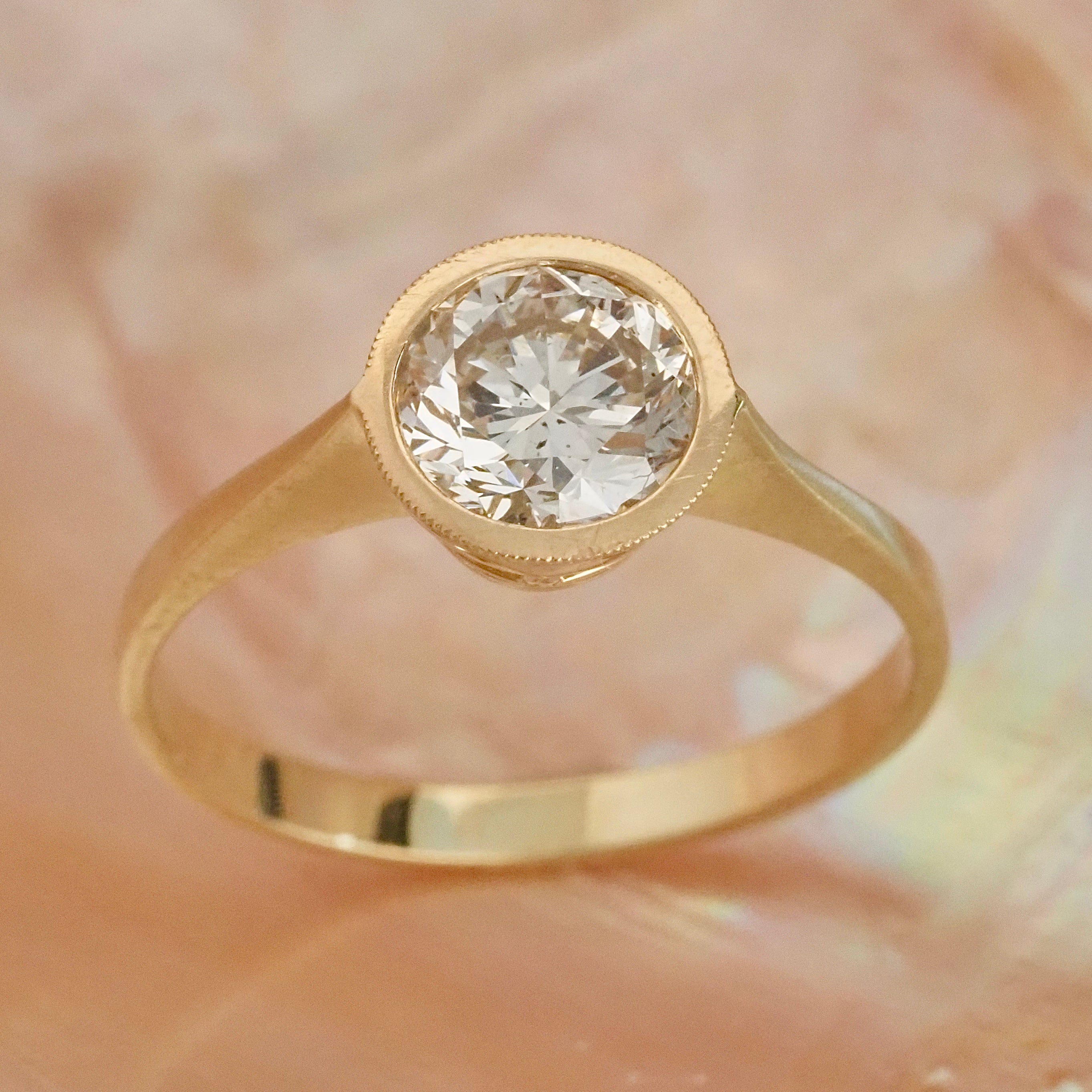 Vintage 1.33ct Transitional Cut Diamond 18k Gold Engagement Ring