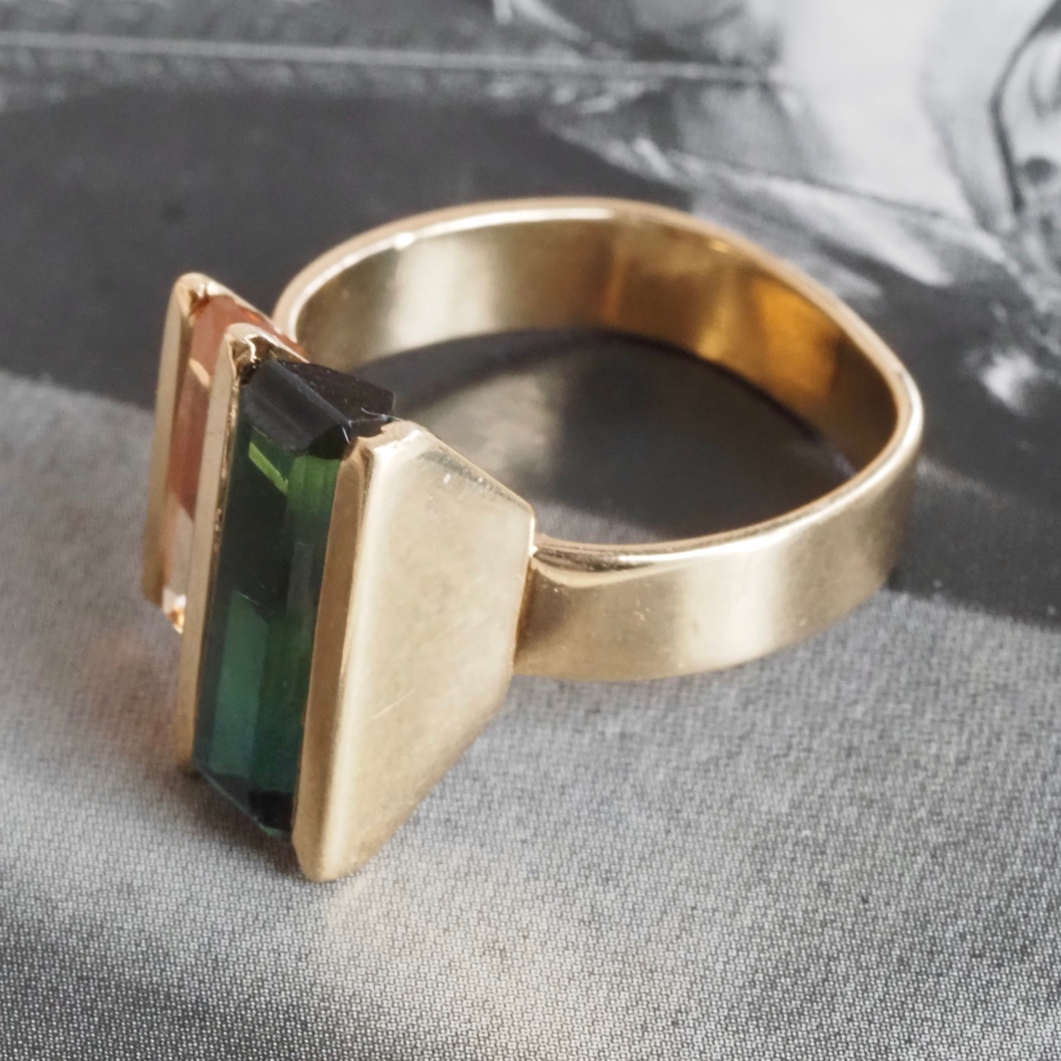 Modernist Tourmaline and Imperial Topaz 14k Gold Ring