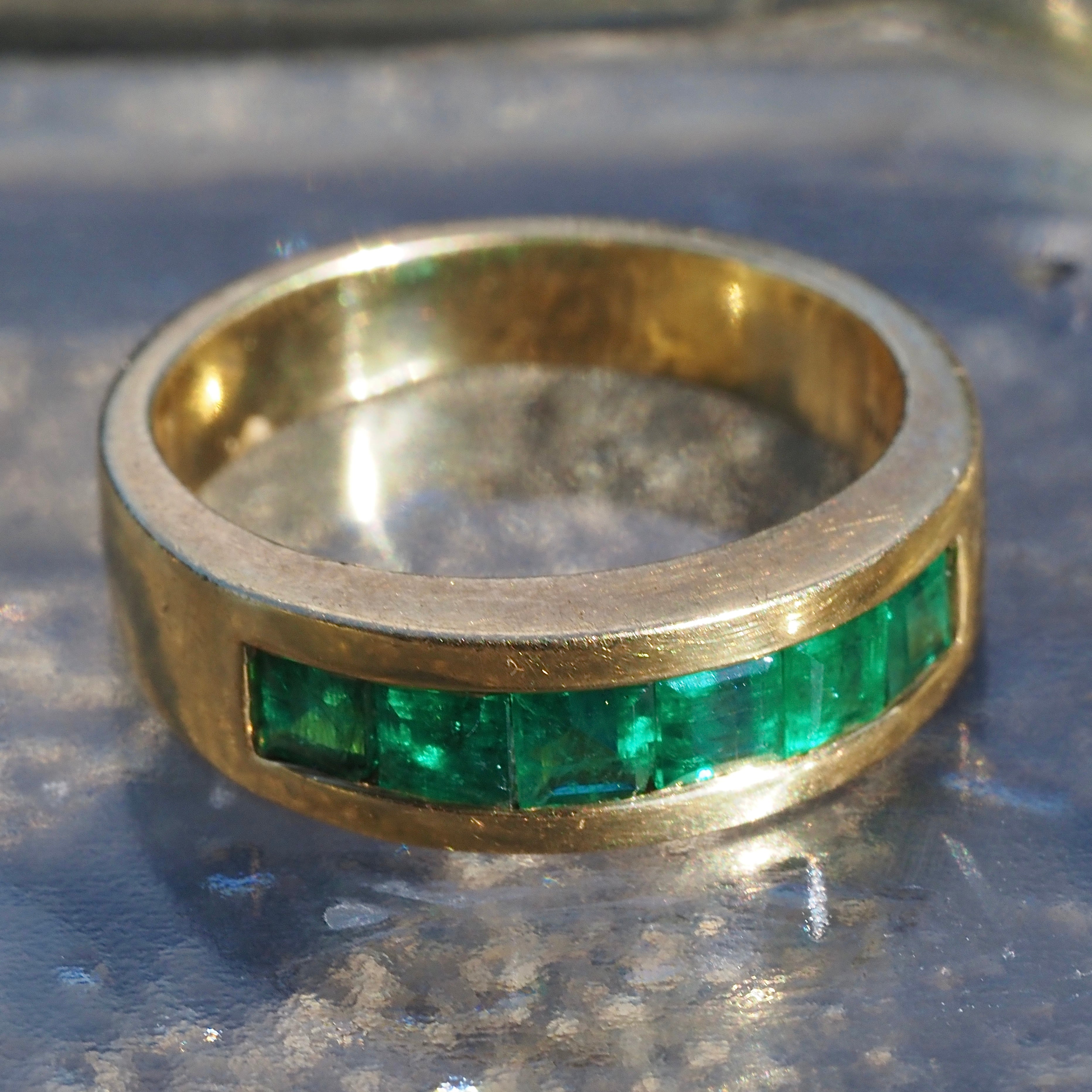 Vintage Italian 18k Gold Emerald Channel Set Band