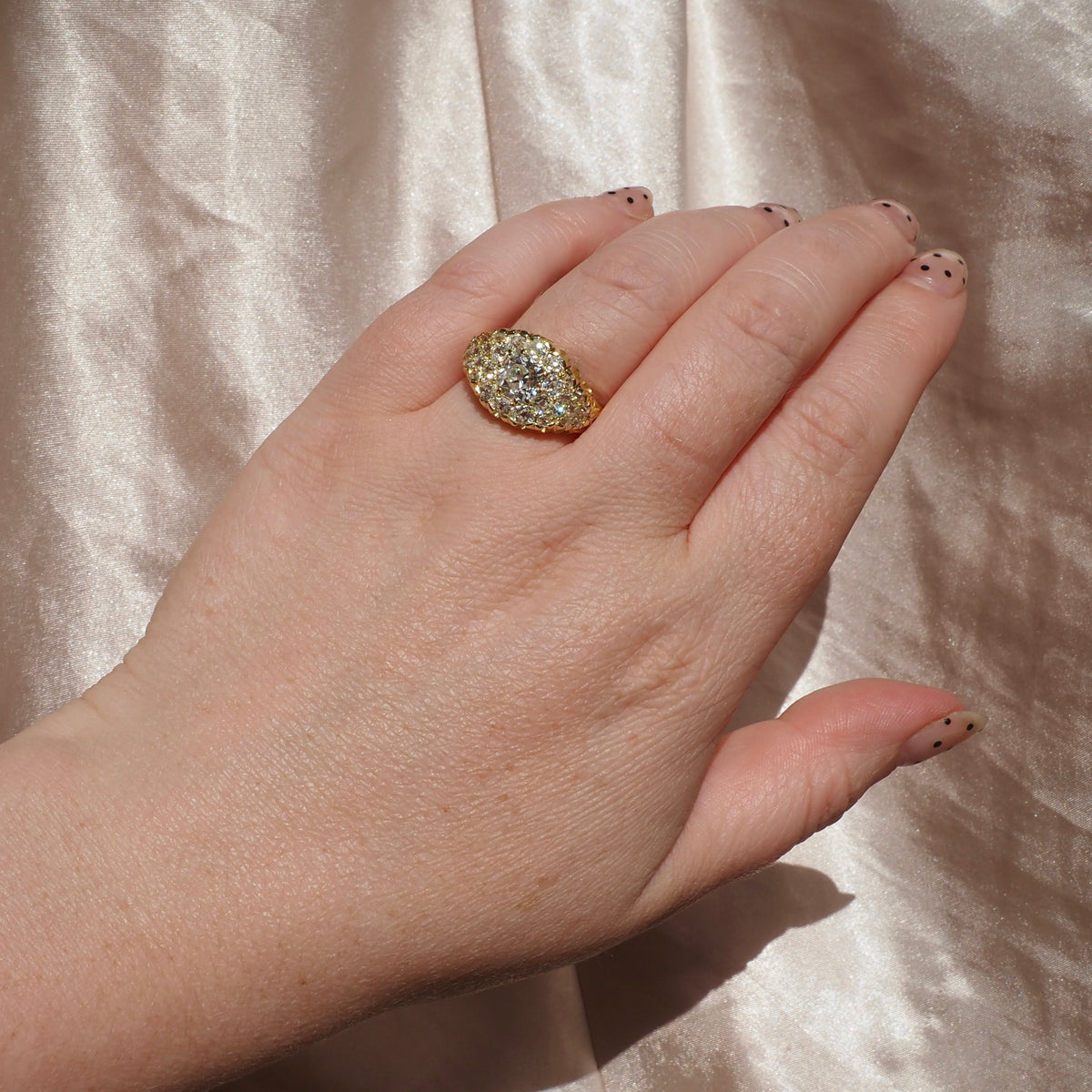 c. 1910 2.90ctw Old Mine Cut Diamond Cluster 18k Gold Ring