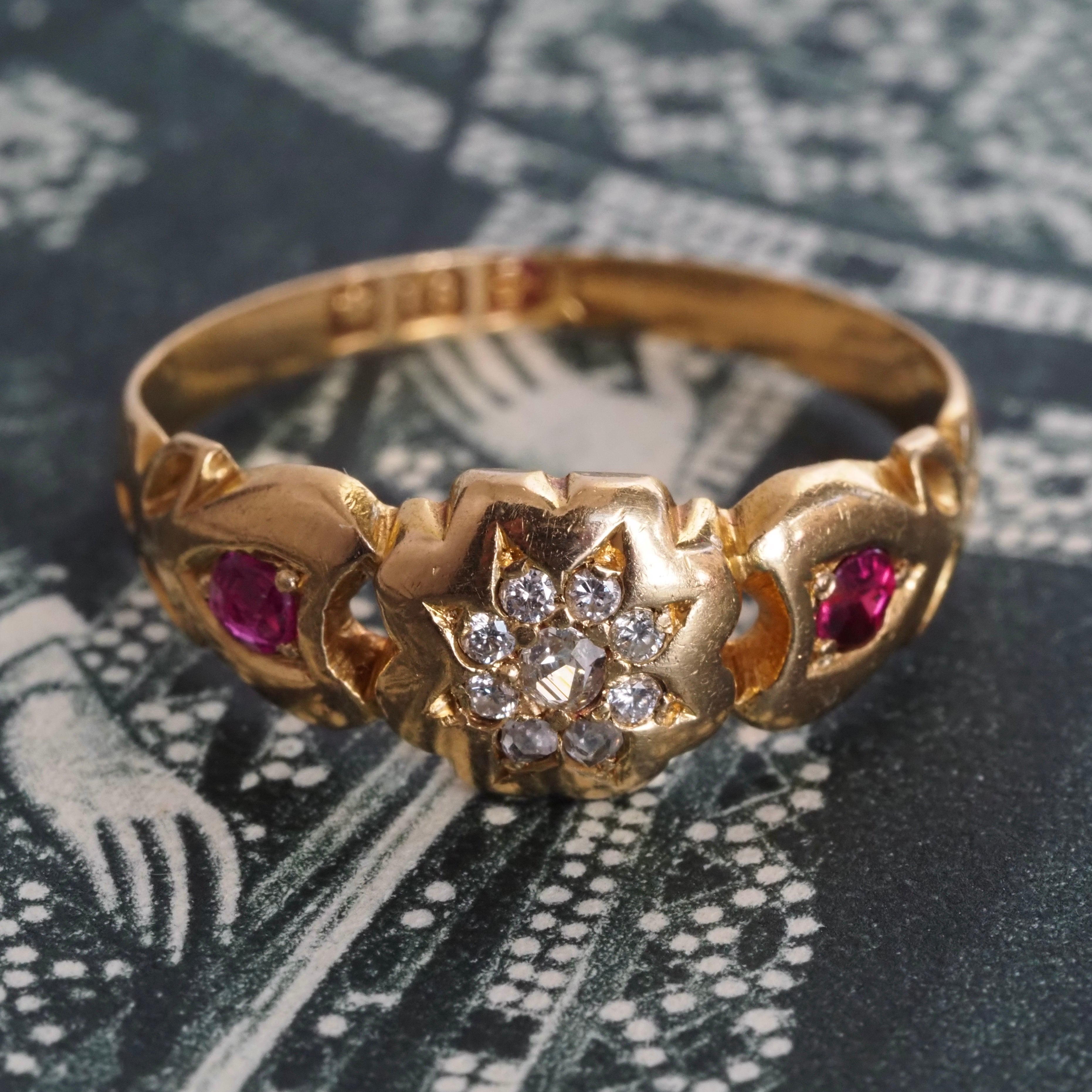 Antique Victorian 18k Gold Ruby & Diamond Ring