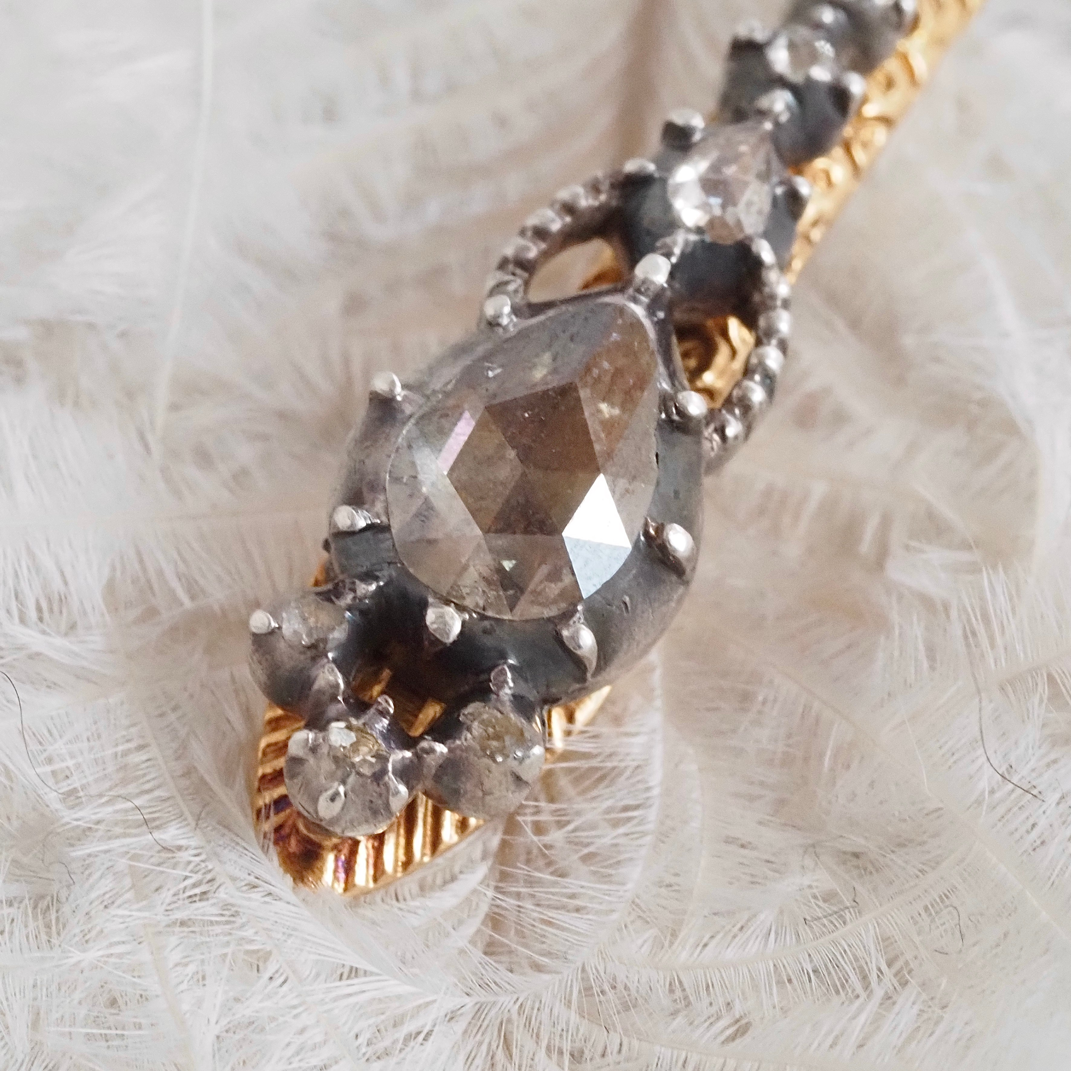 Antique Rose Cut Diamond Gold and Silver Snake Pendant