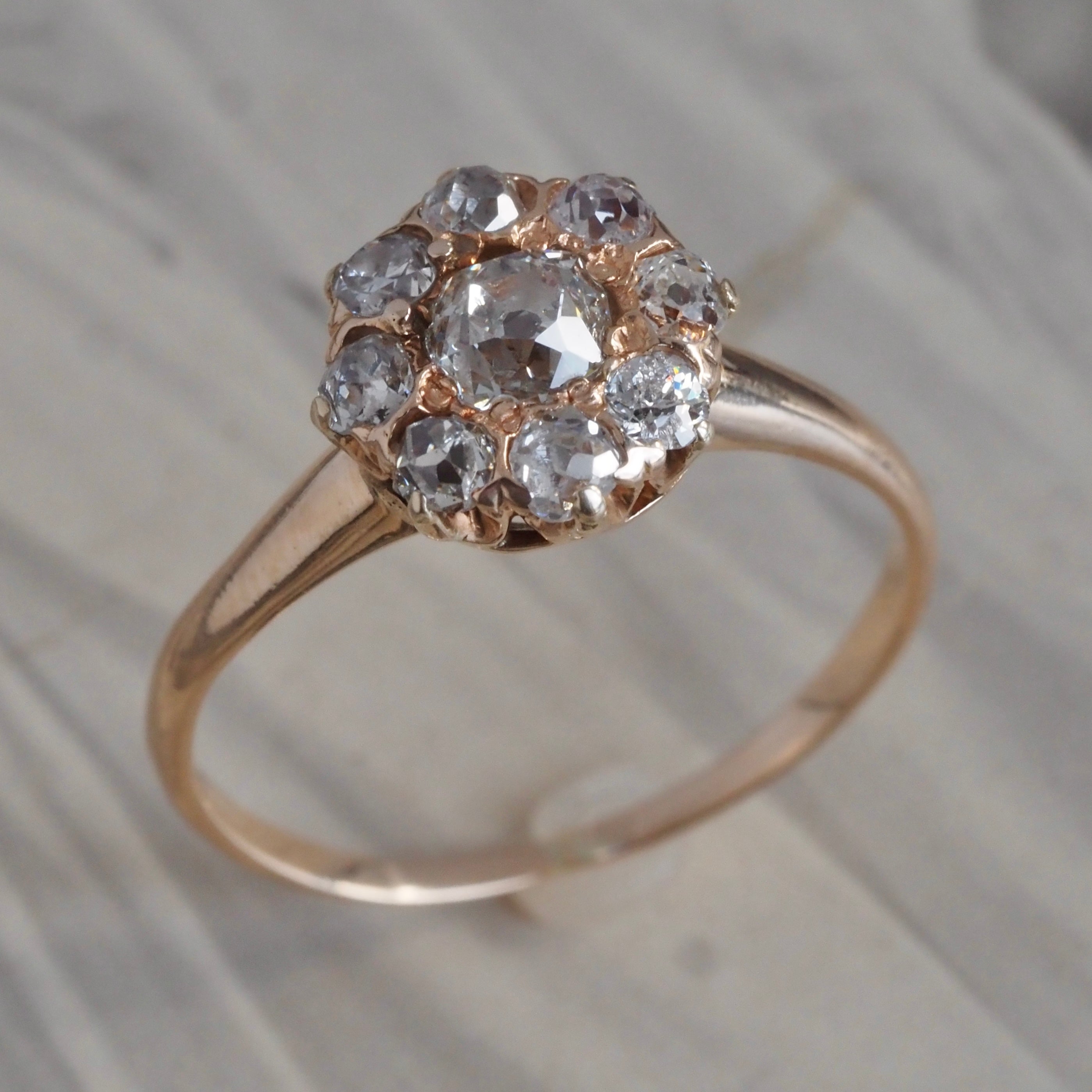 Antique Victorian Old Mine Cut Diamond 14k Gold Cluster Engagement Ring