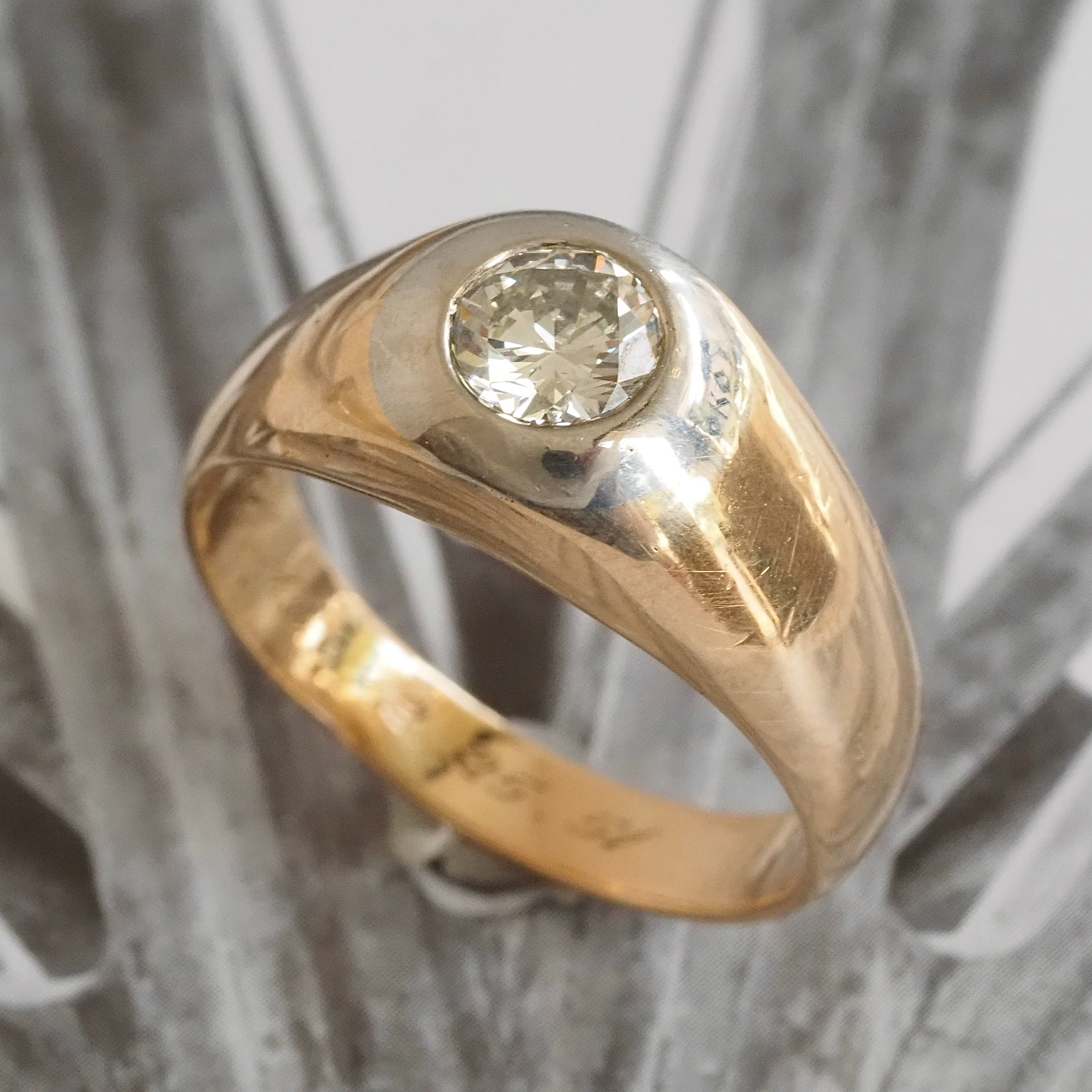 Vintage c. 1951 Flush Set Diamond 14k White and Yellow Gold Dome Engagement Ring