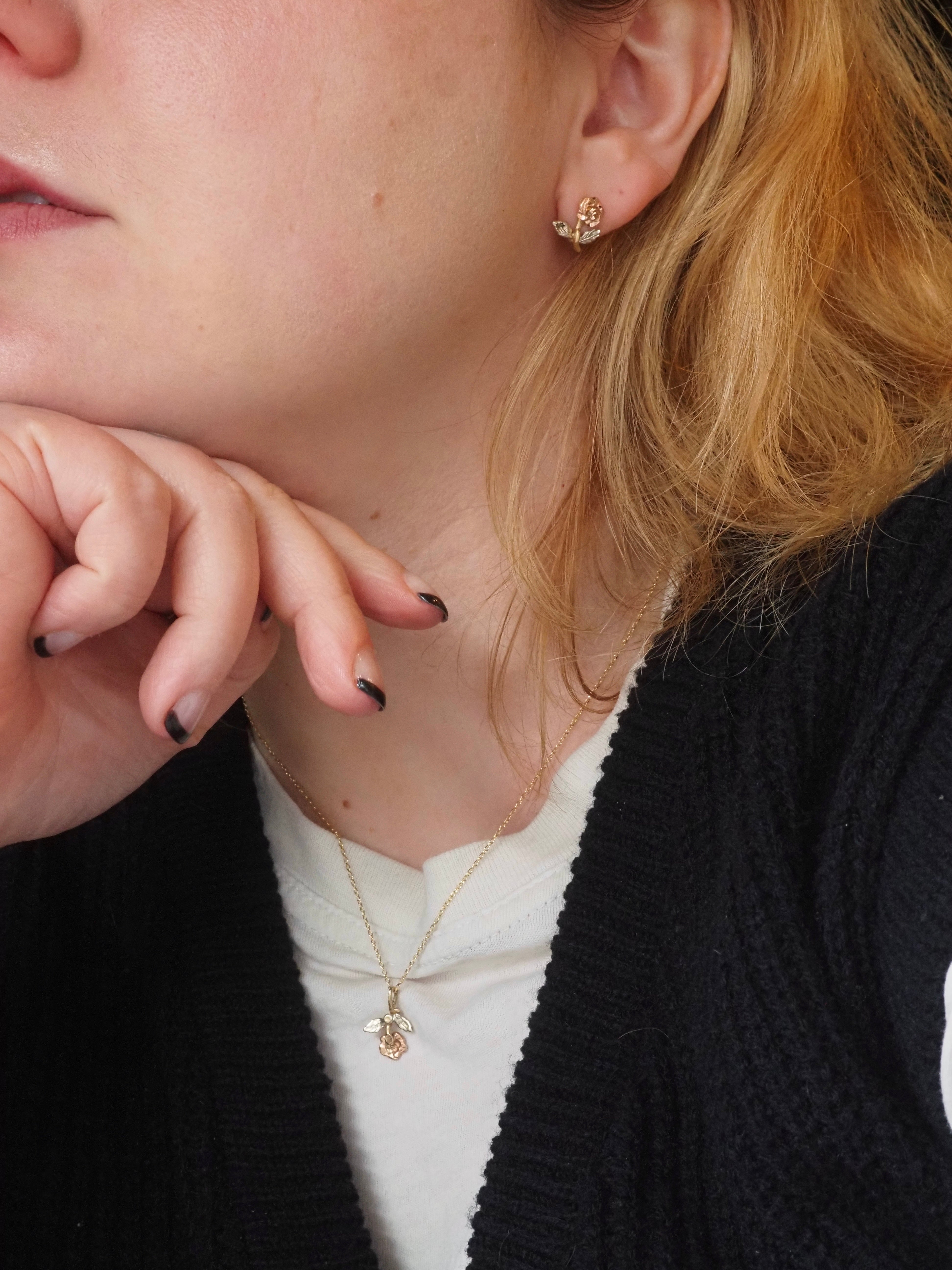 Vintage 14k Rose Gold & Green Gold Rose Studs