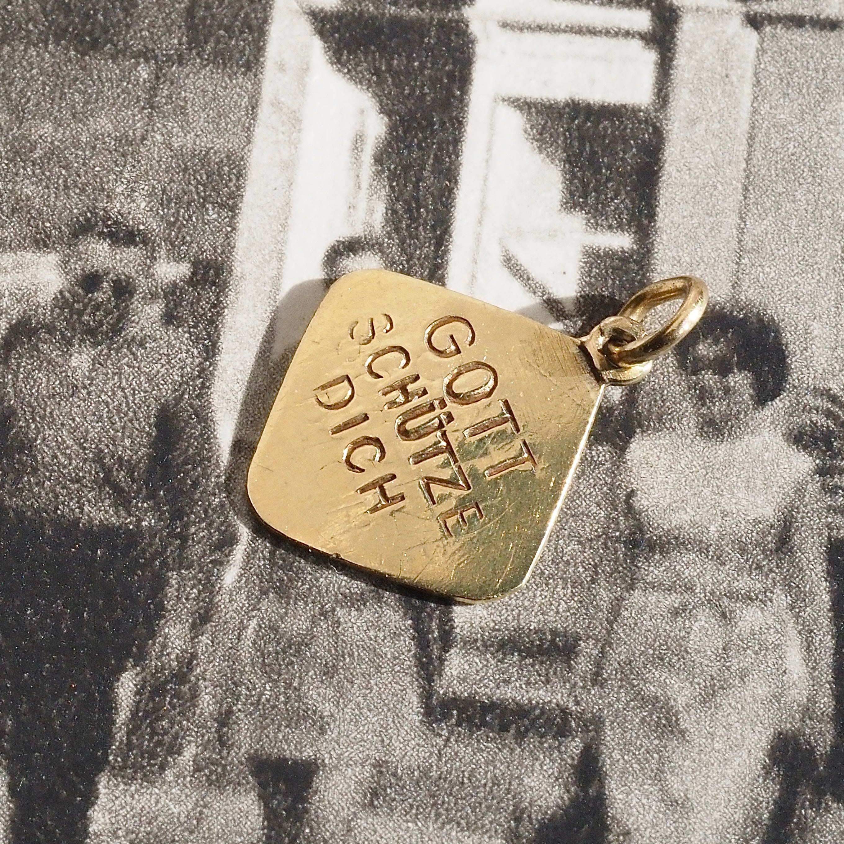 Antique Victorian German Guardian Angel "God Bless You" Enamel 14k Gold Pendant