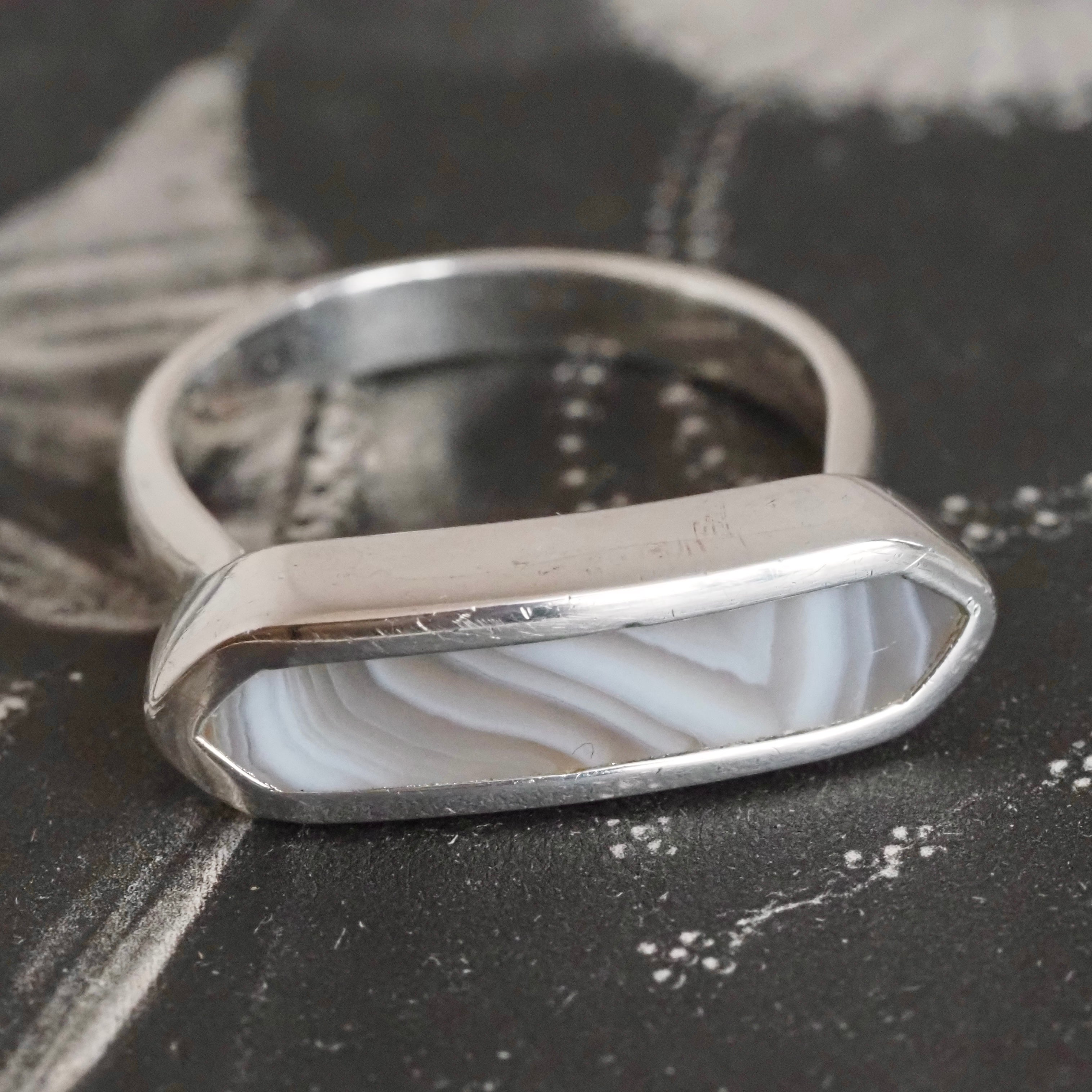 Foggy Banded Agate Sterling Silver Ring