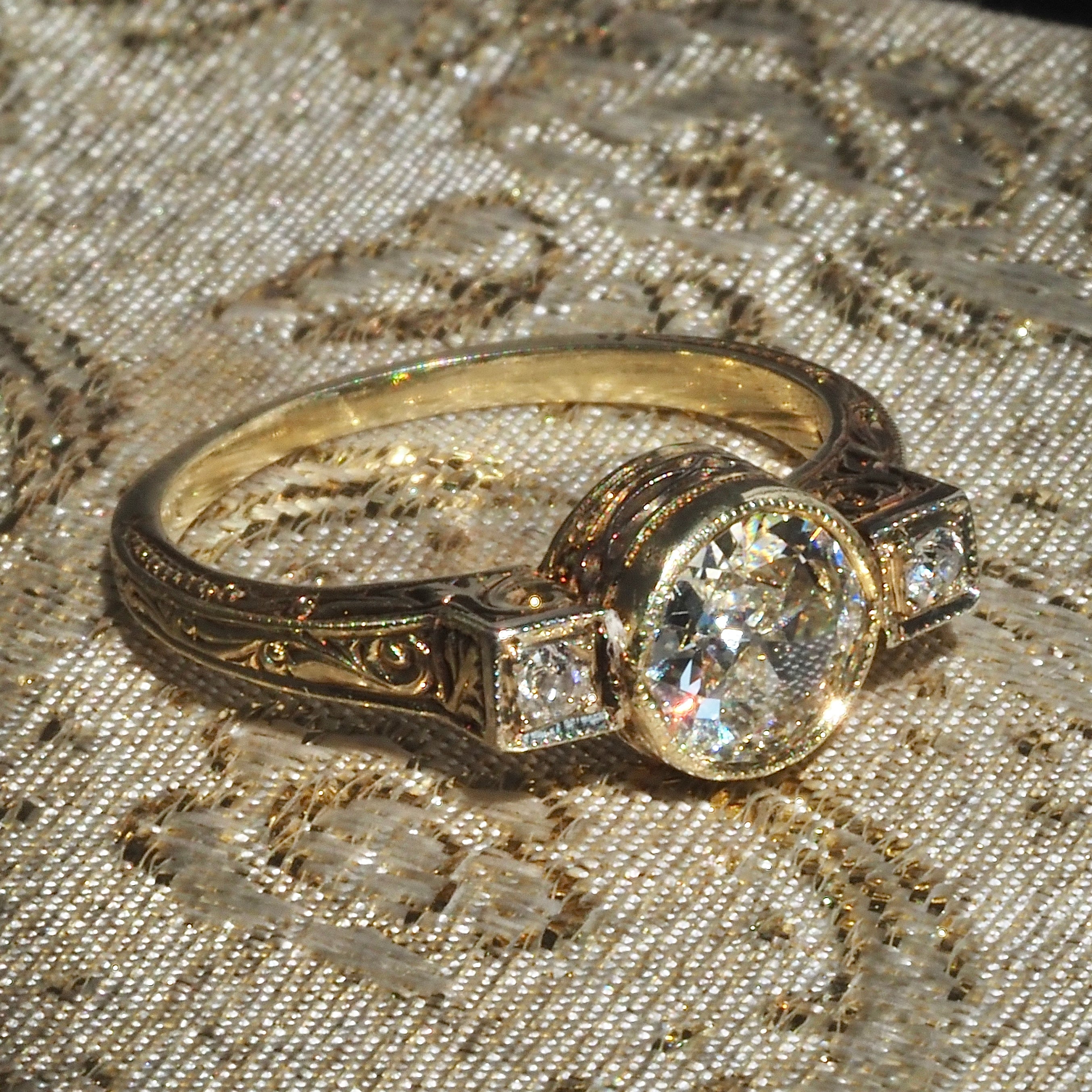 Antique Art Deco Trilogy Ring with Old European & Old Mine Cut Diamonds