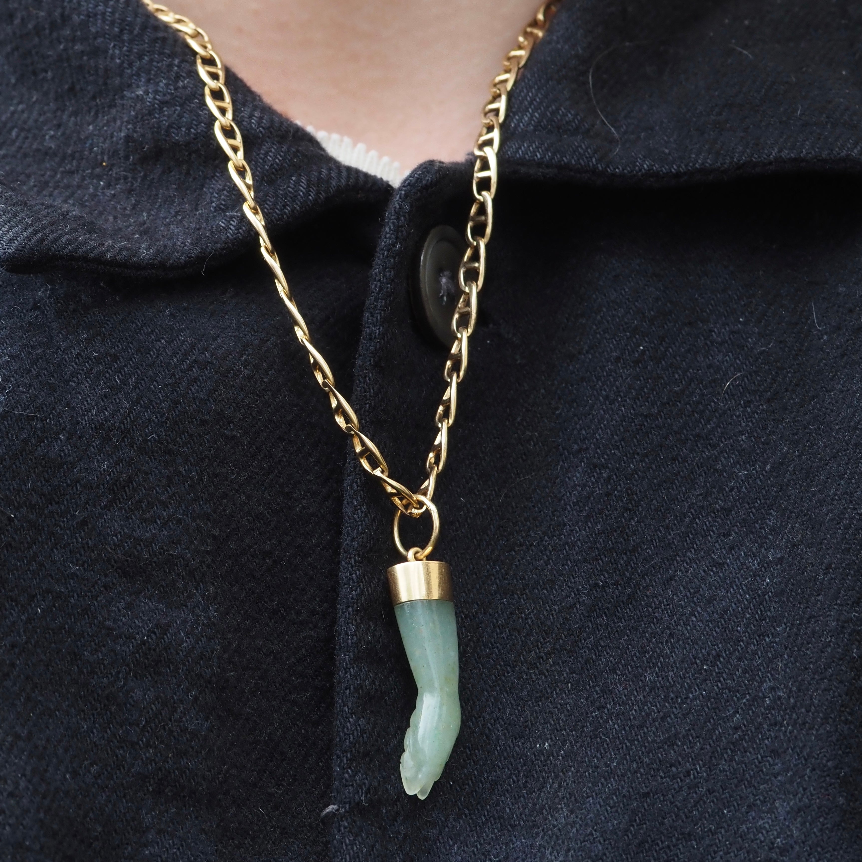Vintage 18k Gold Jade Mano Figa Pendant