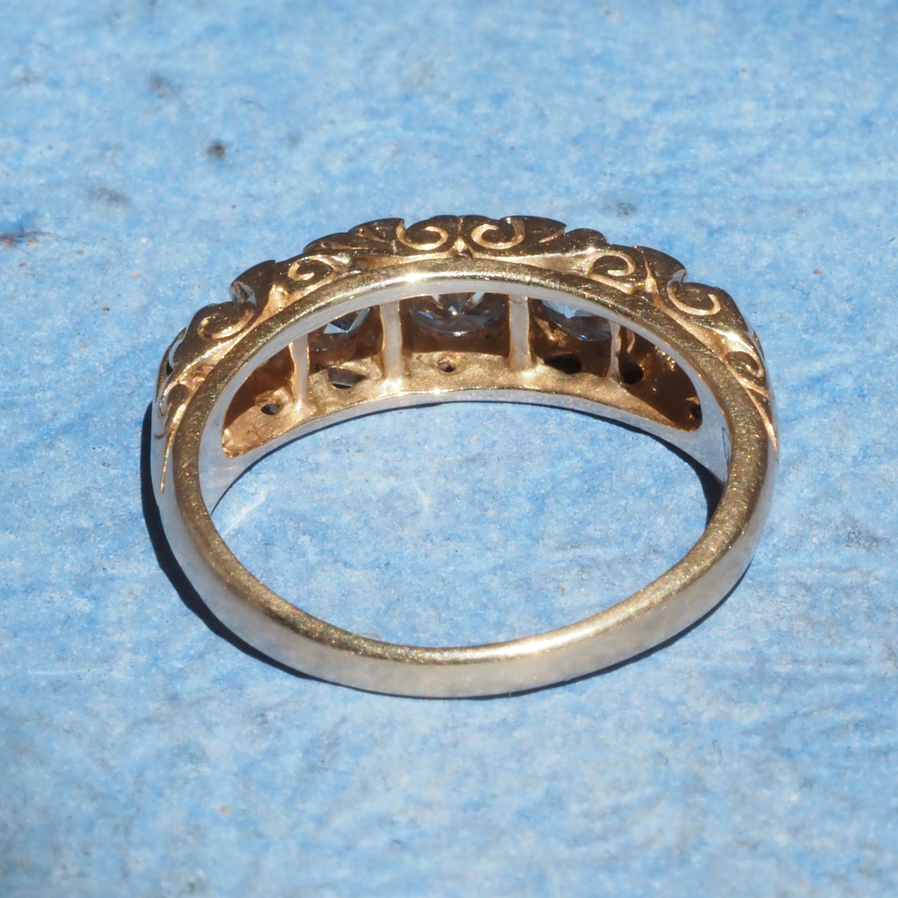 Antique Five Stone Diamond 14k Gold Half Hoop Ring