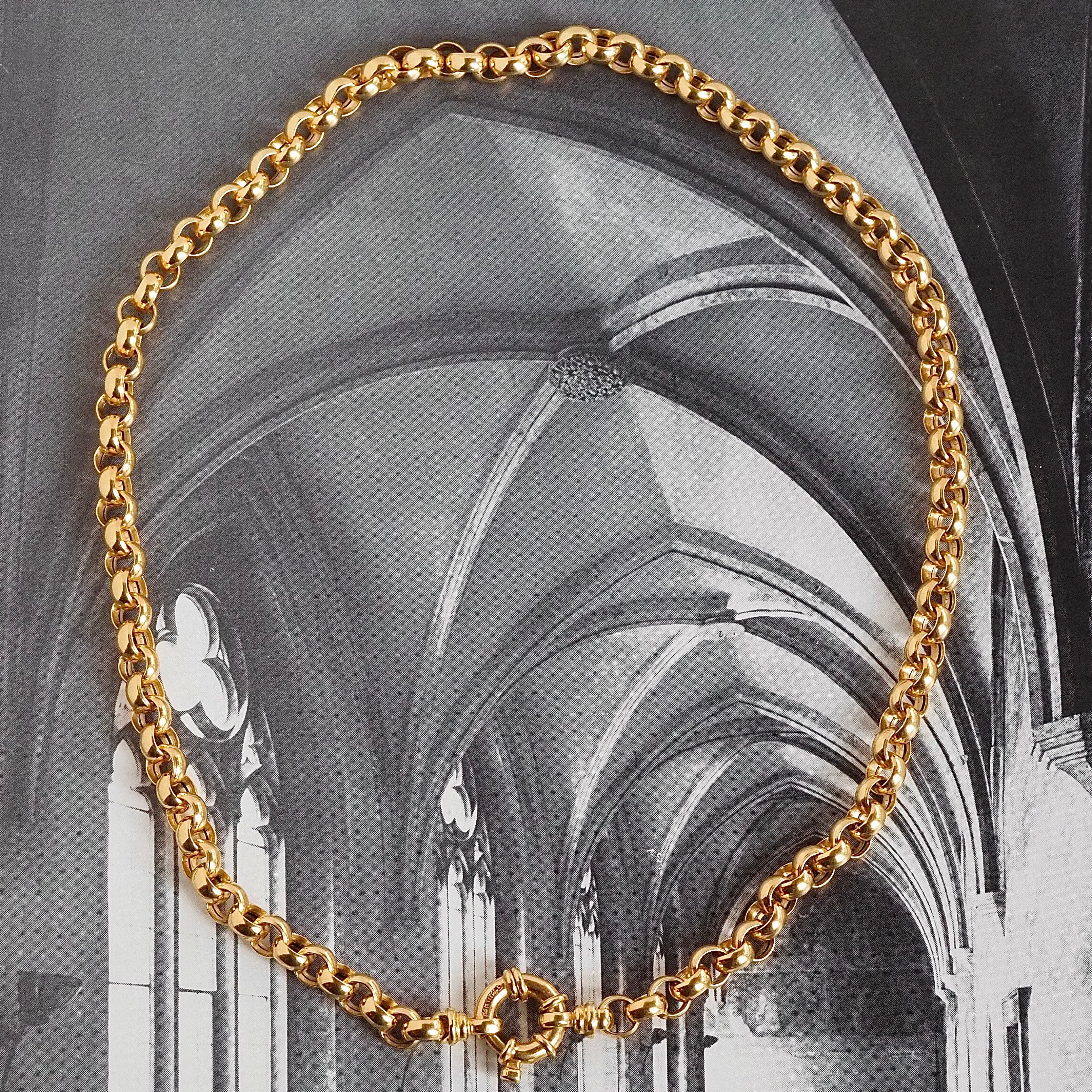 Vintage Italian 14k Gold Rolo Chain Necklace with Bolt Clasp