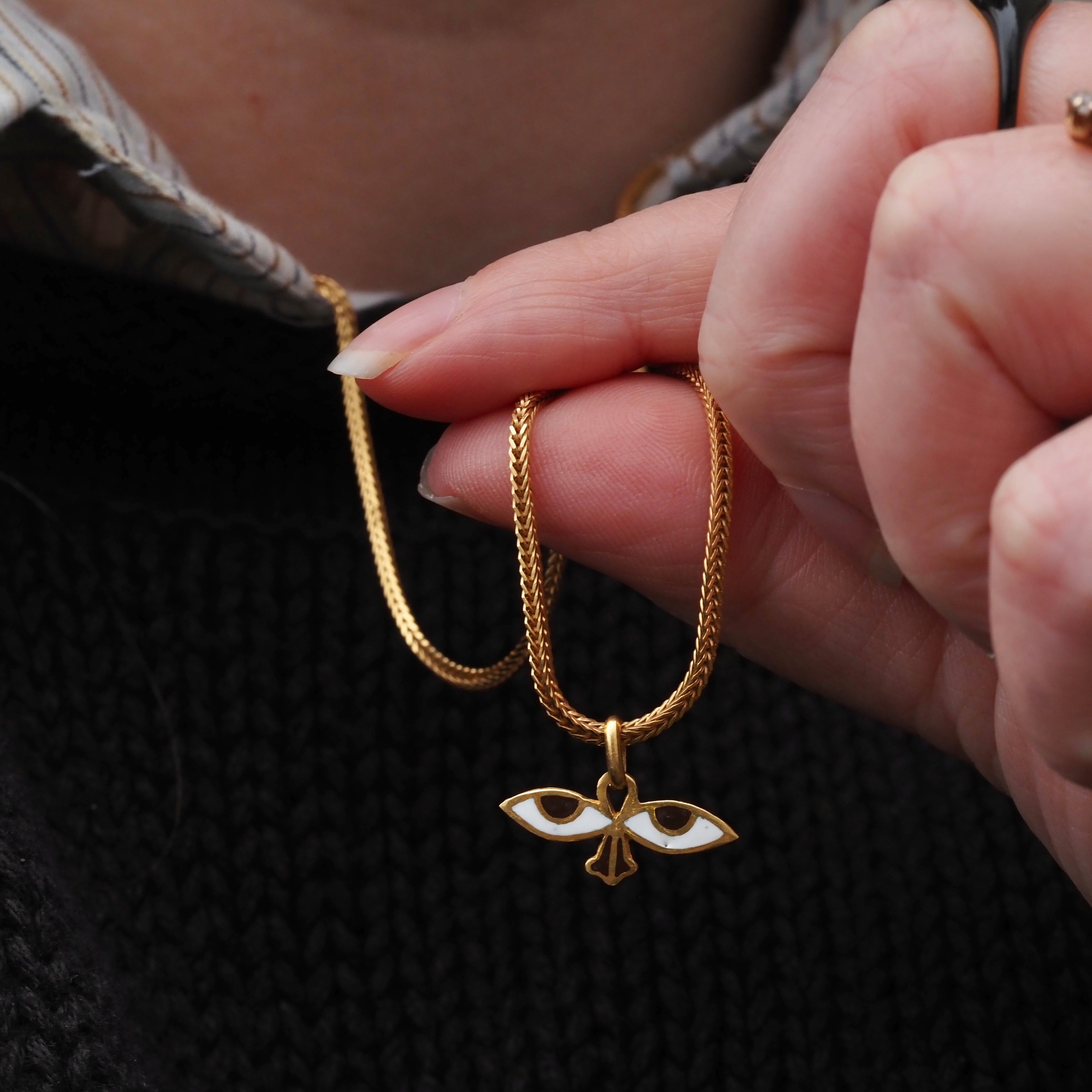 Vintage Enamel and 18k Gold Eye Pendant