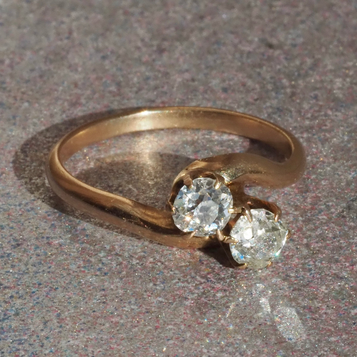 Antique Victorian Moi et Toi Old Mine Cut Diamond 10k Gold Engagement Ring