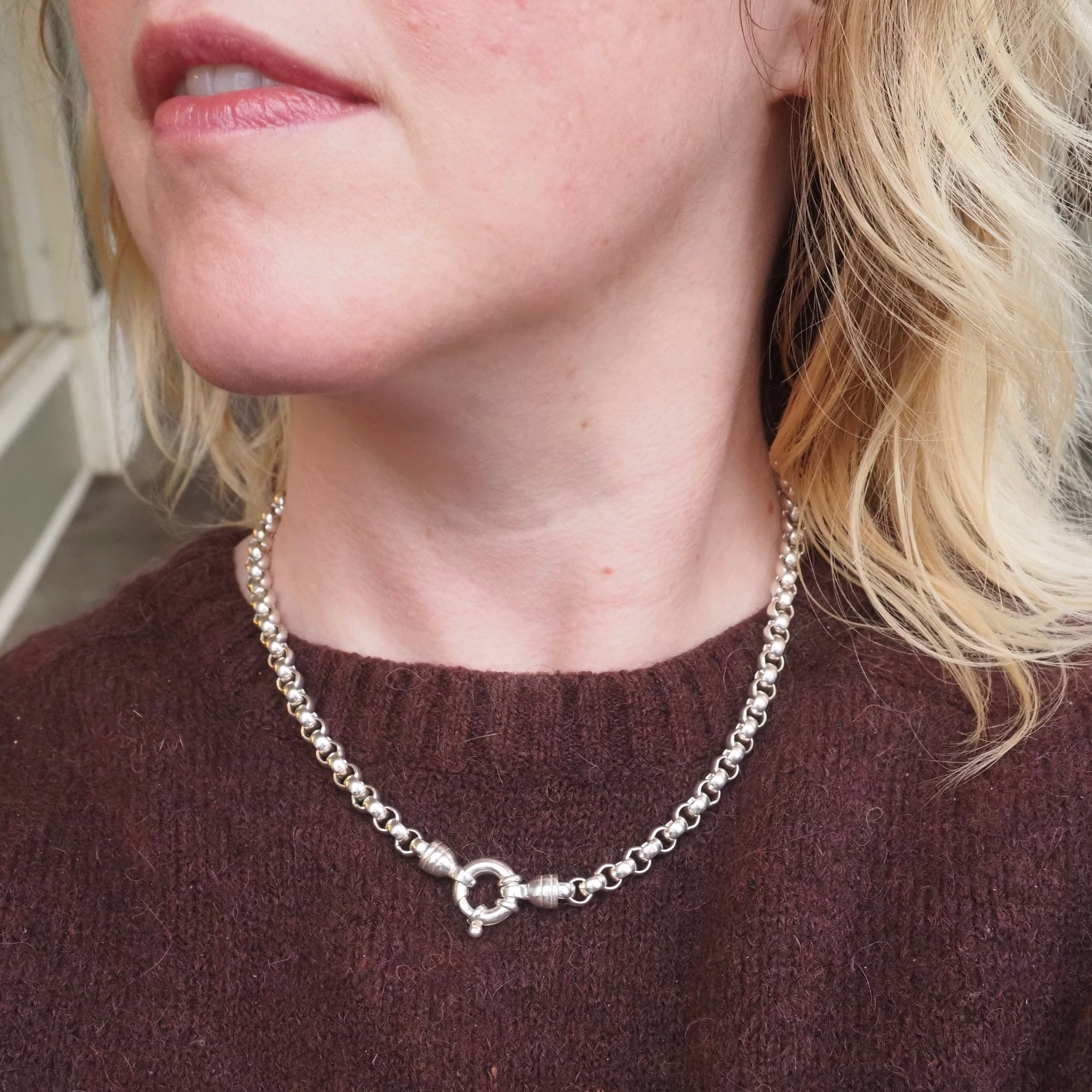 Vintage Sterling Silver Rolo Chain Bolt Clasp Necklace