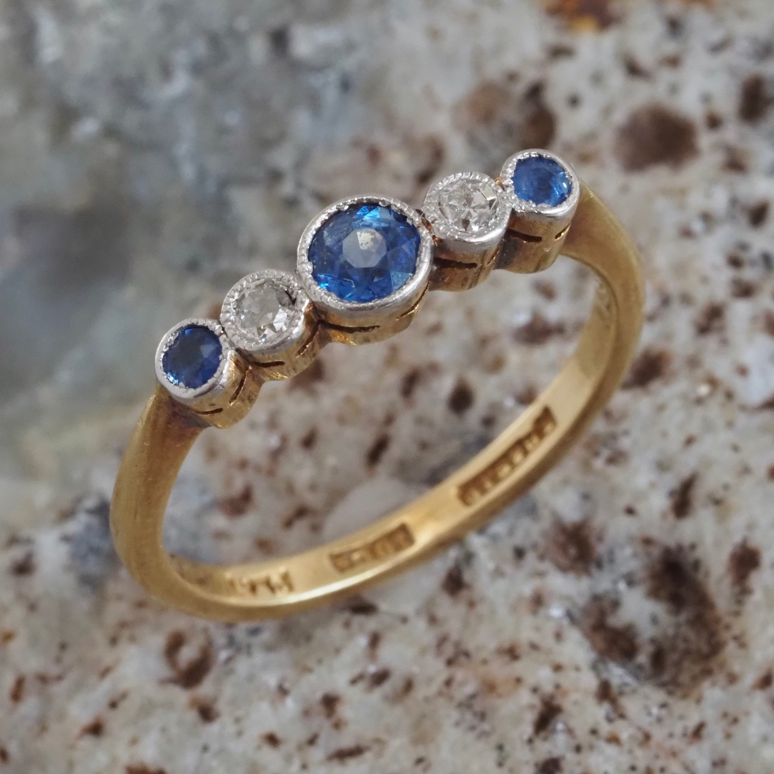 Antique Edwardian Natural Sapphire and Diamond 18k Gold and Platinum Ring