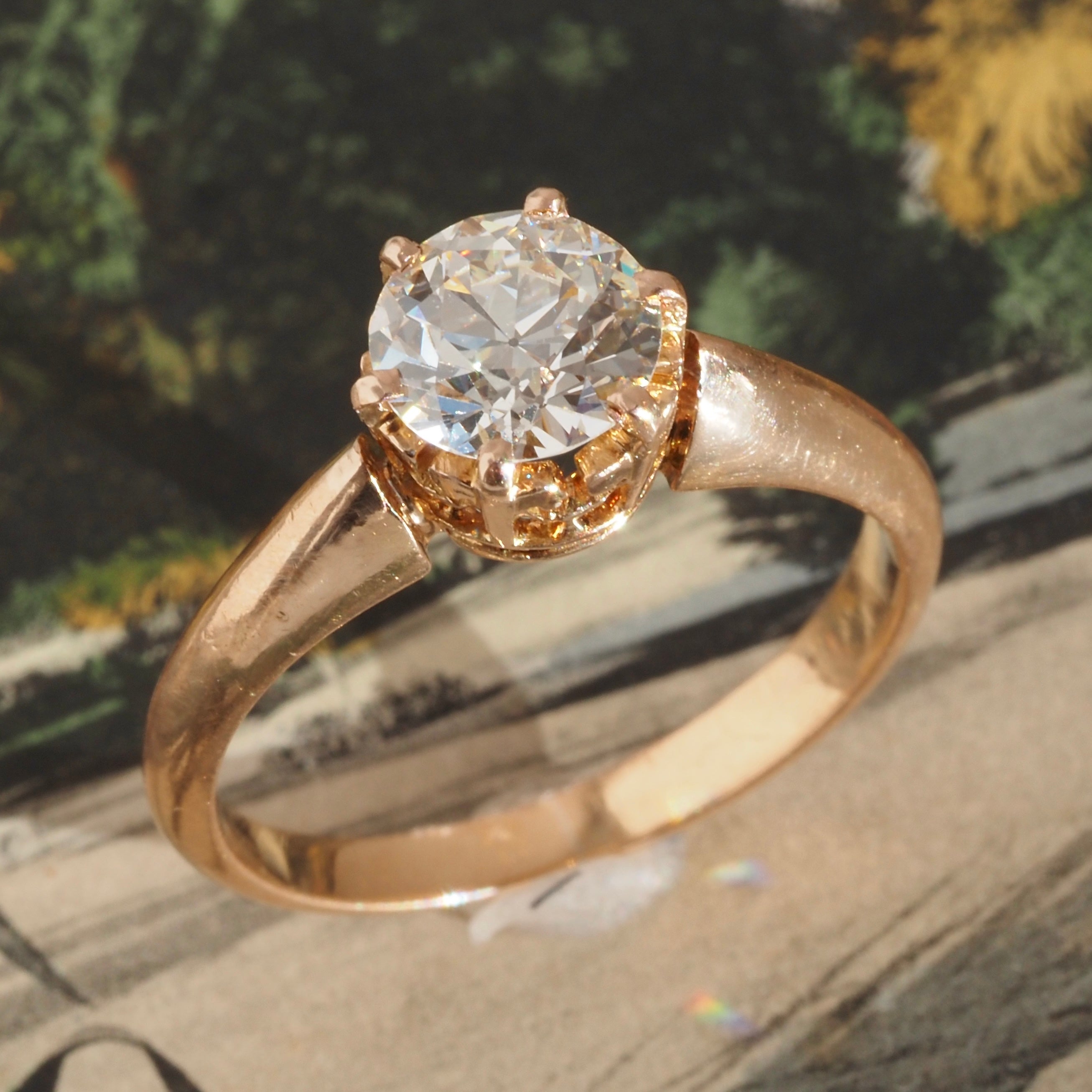 Antique Victorian Old European Cut Diamond 18k Gold Solitaire Engagement Ring