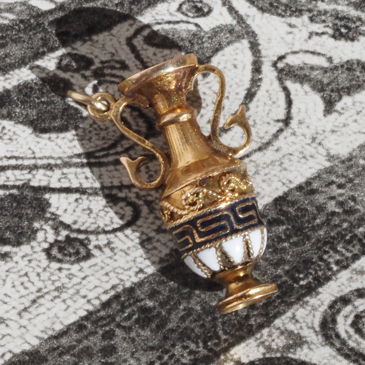 Vintage Greek Vase 14k Gold Enamel Pendant