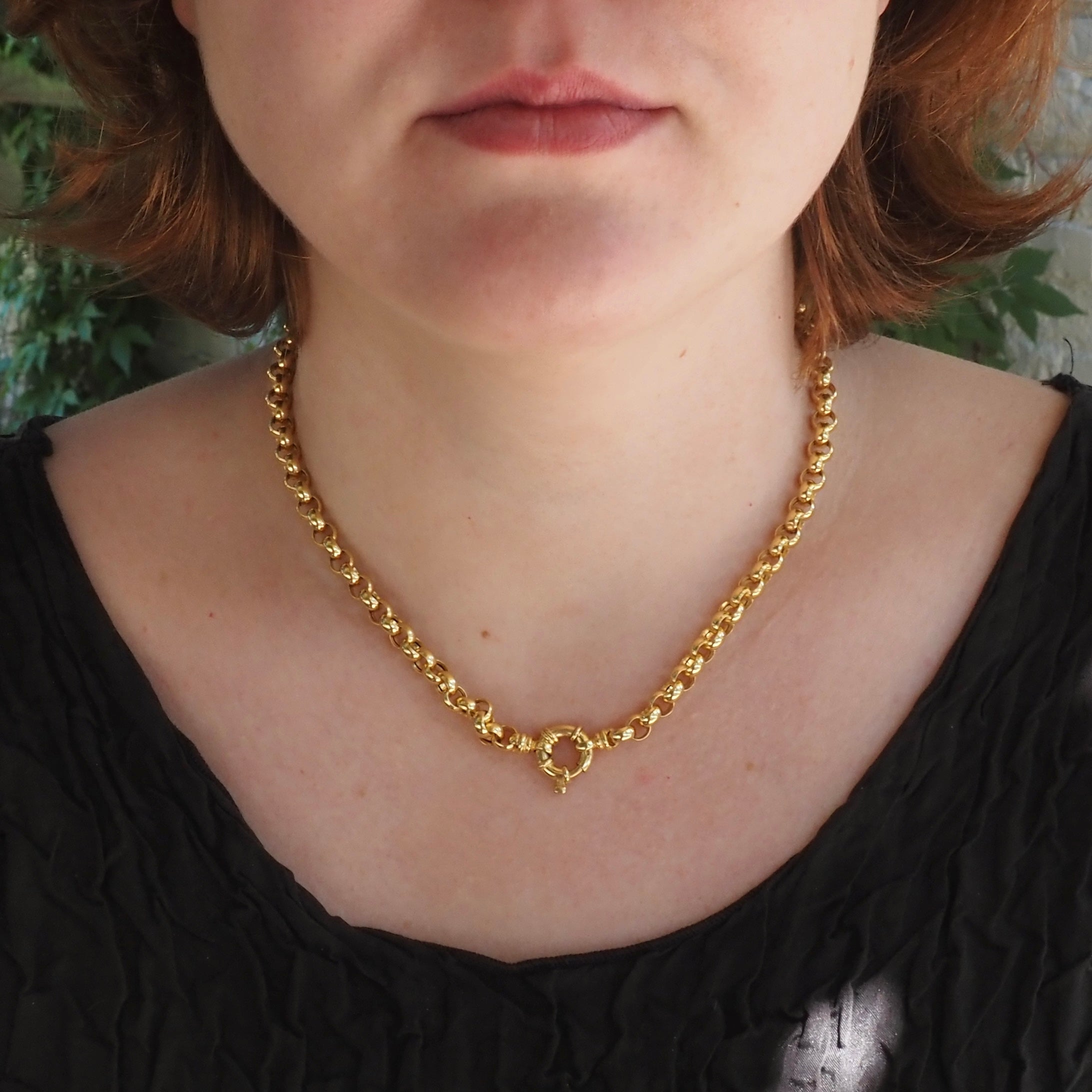 Vintage Italian 14k Gold Rolo Chain Necklace with Bolt Clasp