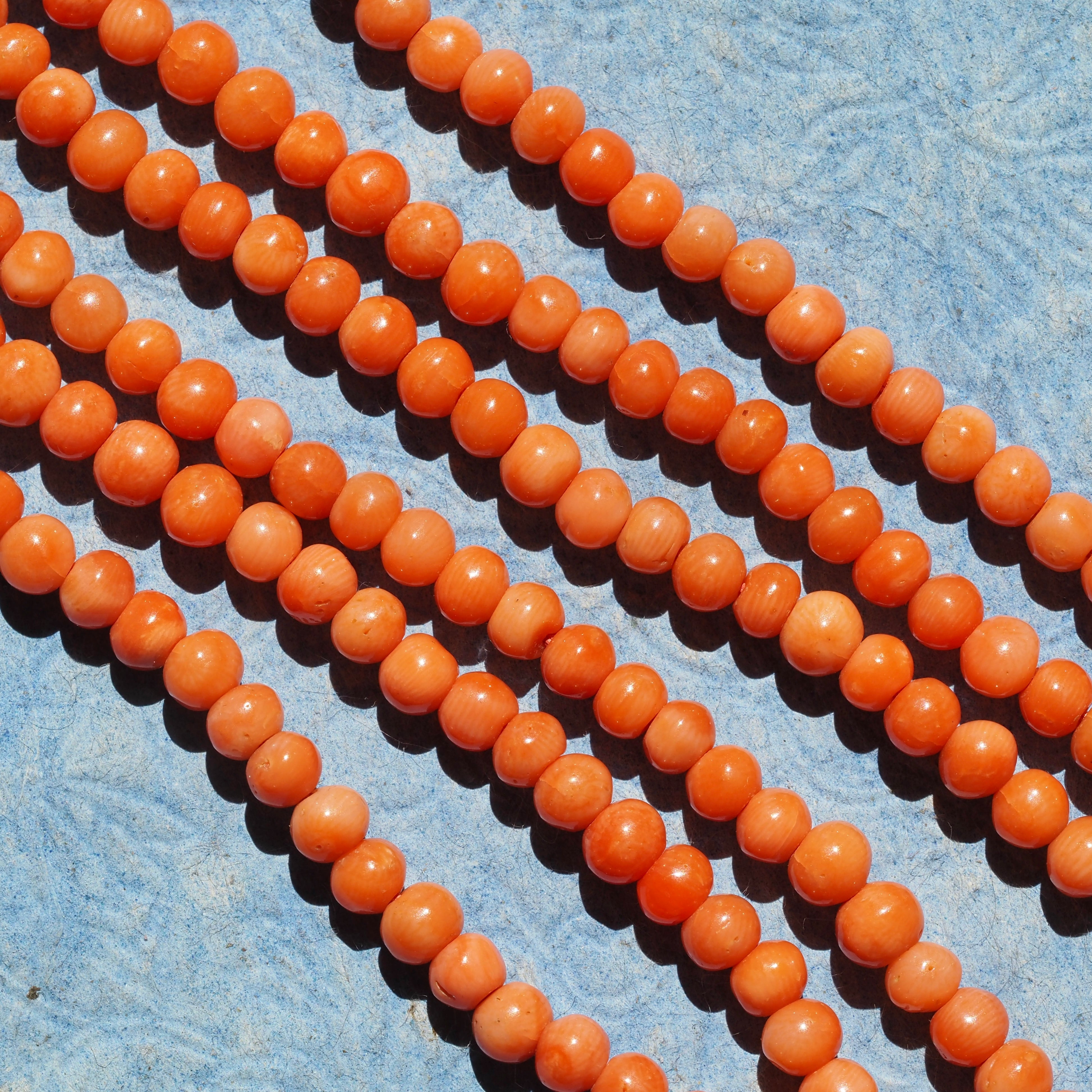 Antique Hand Carved Coral Bead Necklace with Gold Clasp