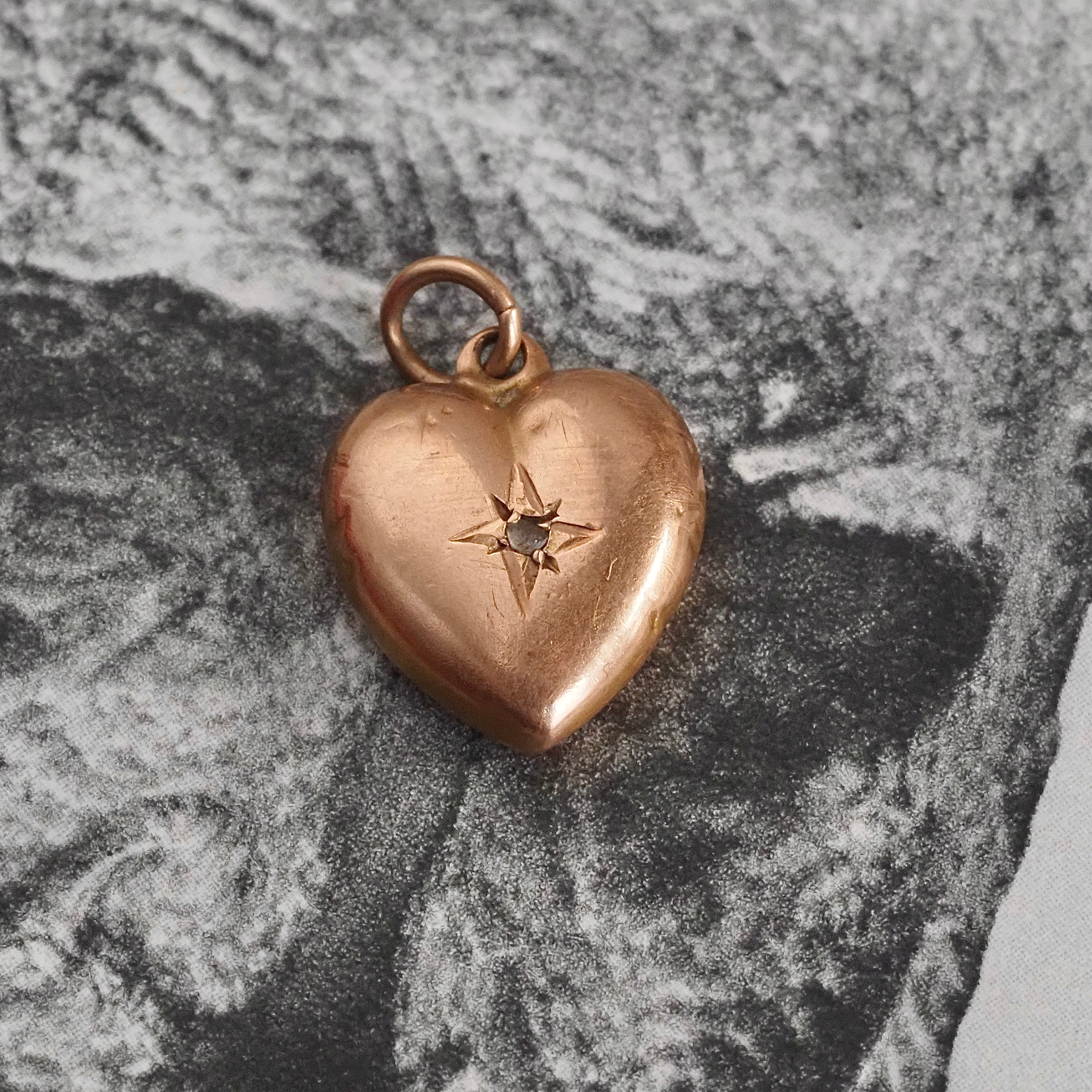 Antique Victorian Starburst Heart 10k Gold Charm