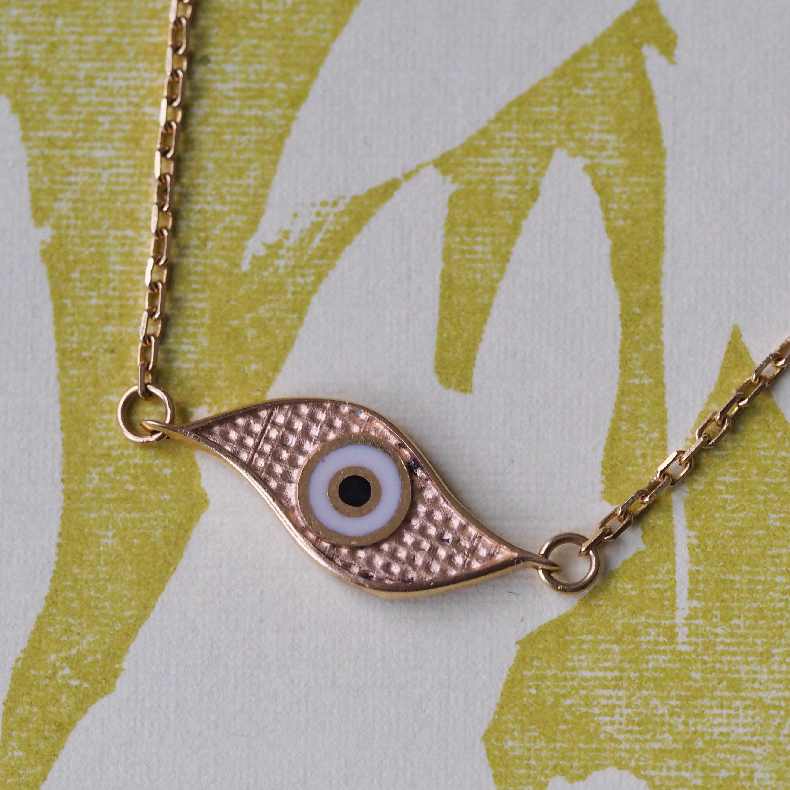 Vintage 21k Gold & Enamel Evil Eye Necklace