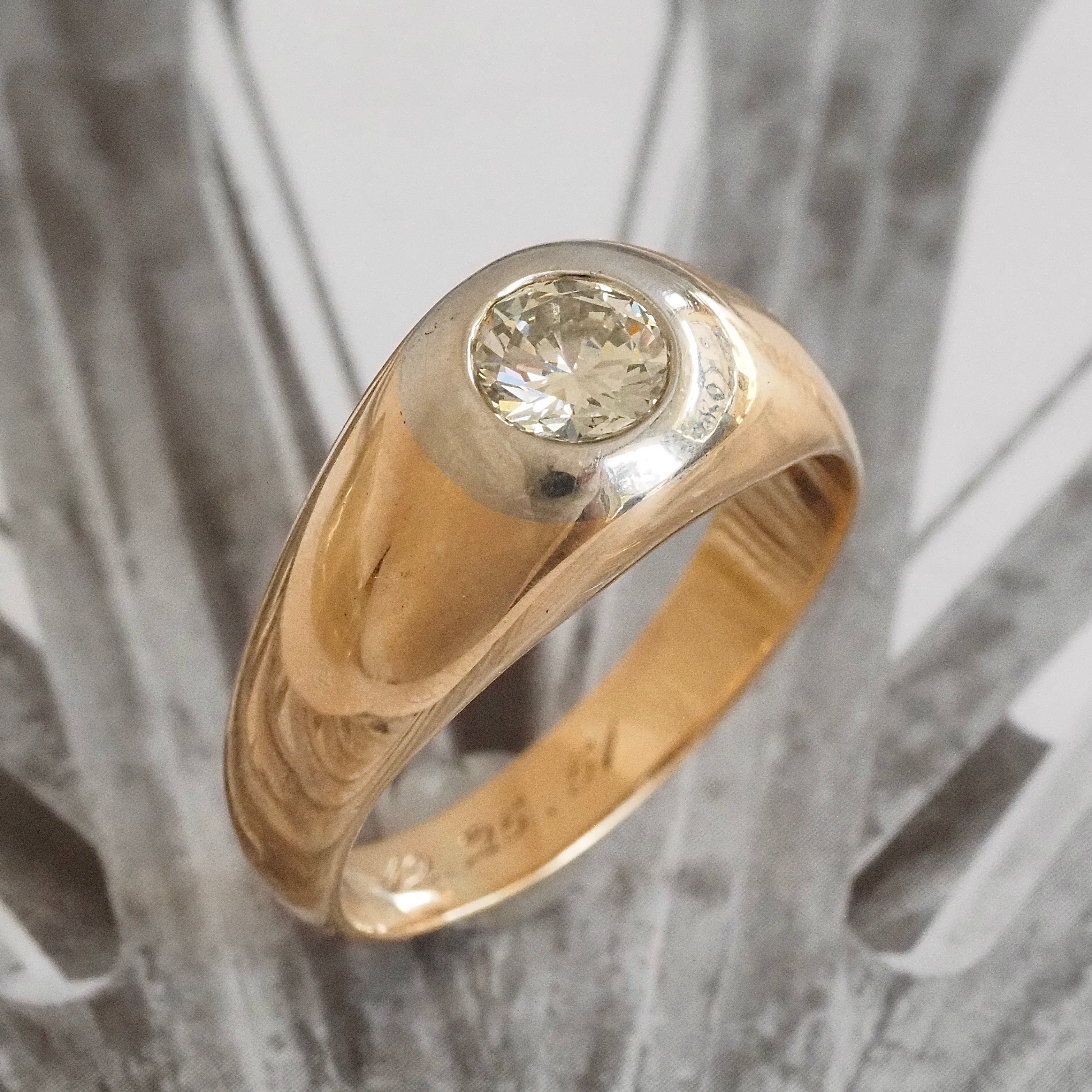 Vintage c. 1951 Flush Set Diamond 14k White and Yellow Gold Dome Engagement Ring