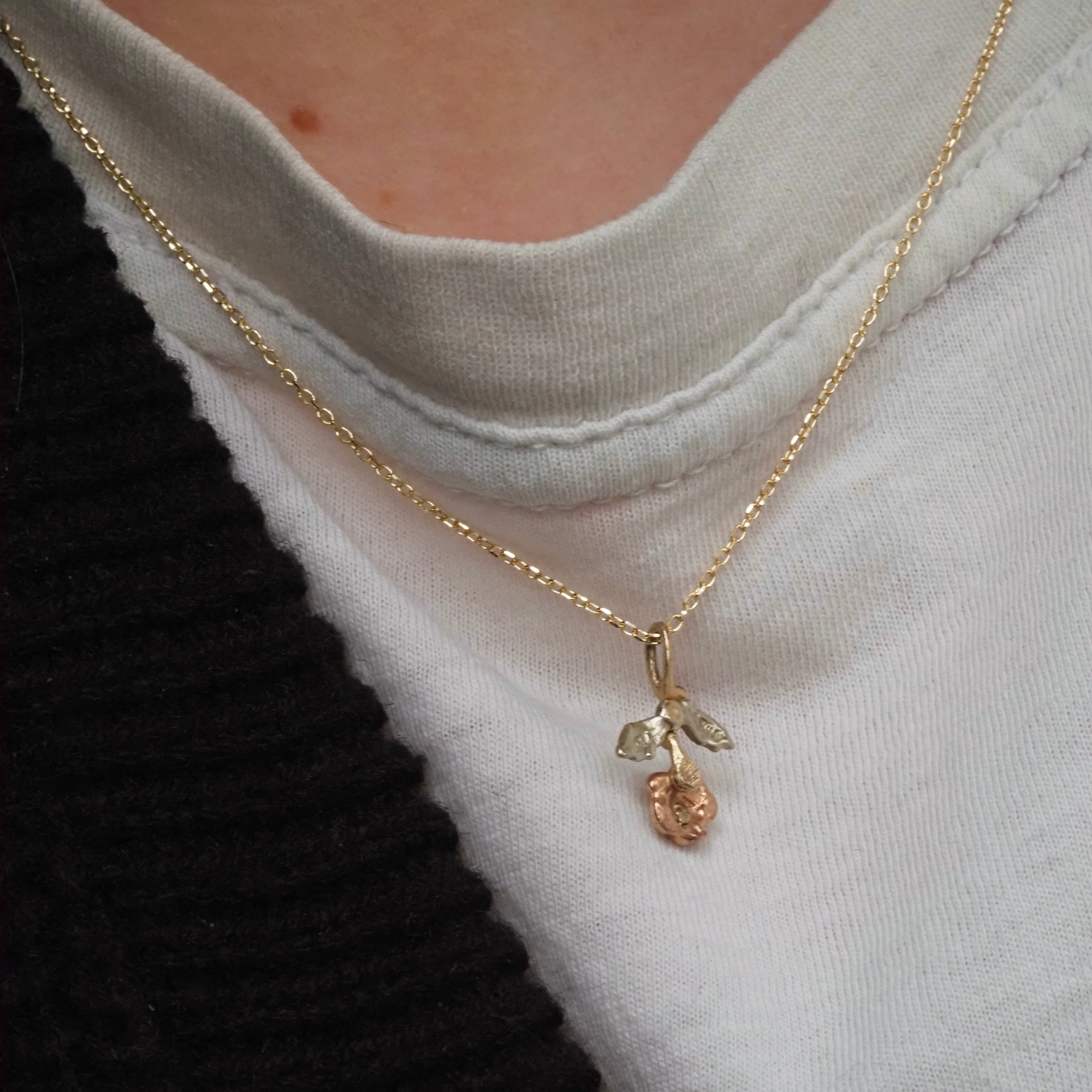 Vintage 14k Rose Gold & Green Gold Rose Charm