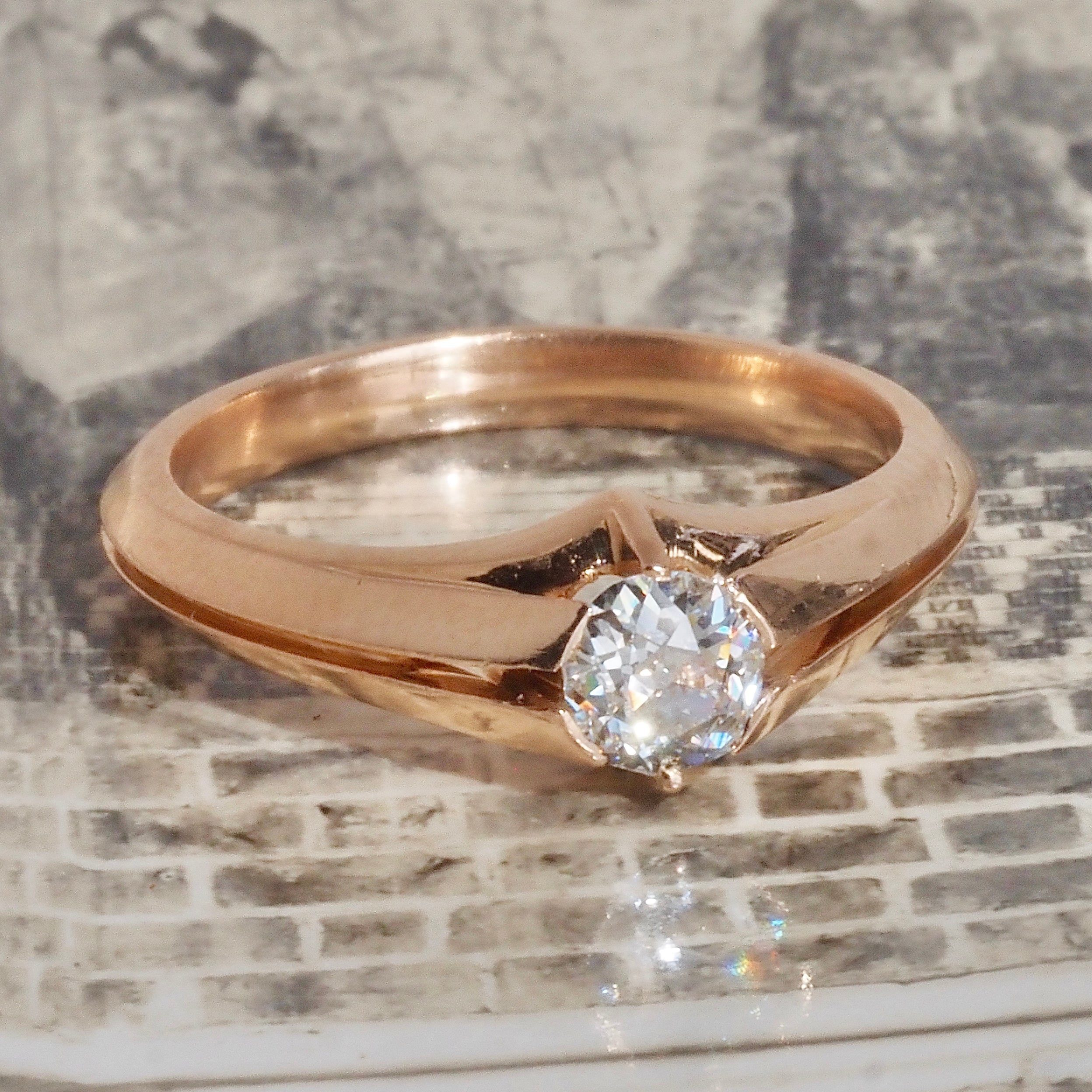 Antique Art Nouveau Old Mine Cut Diamond 18k Gold Engagement Ring