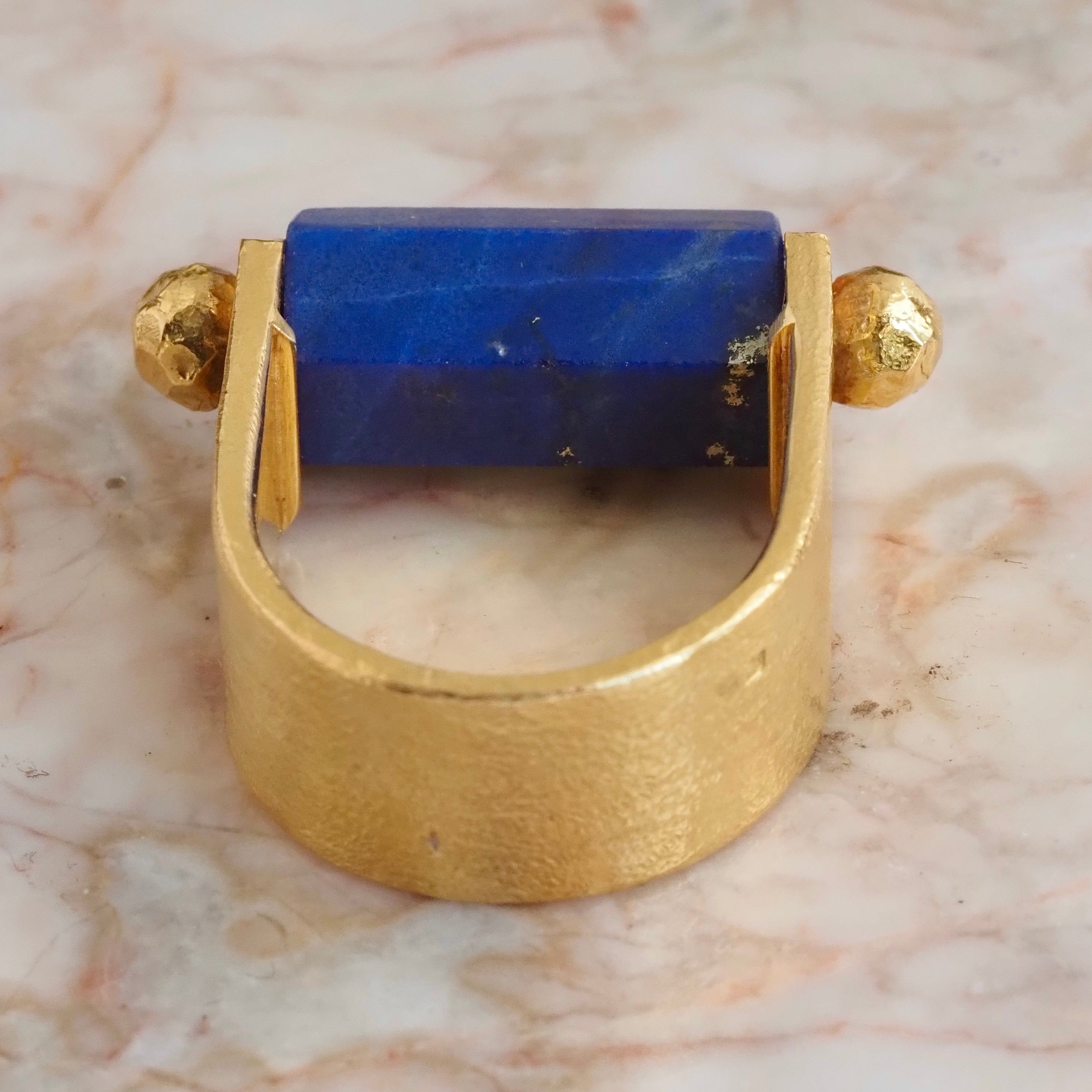 Vintage Portuguese Barrel Lapis 19k Gold Ring