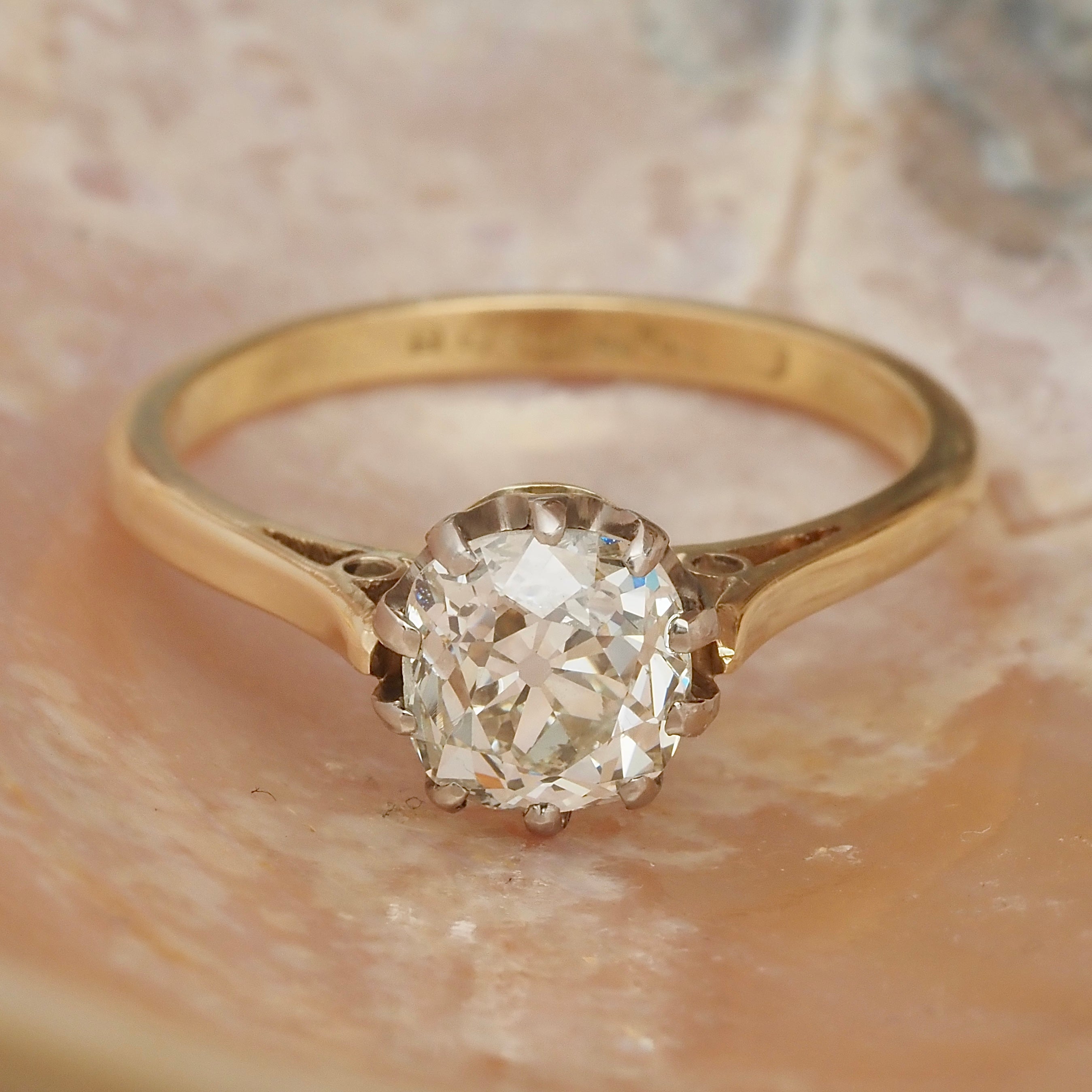 Antique English 1.69ct Old Mine Cut Diamond 18k Gold Engagement Ring