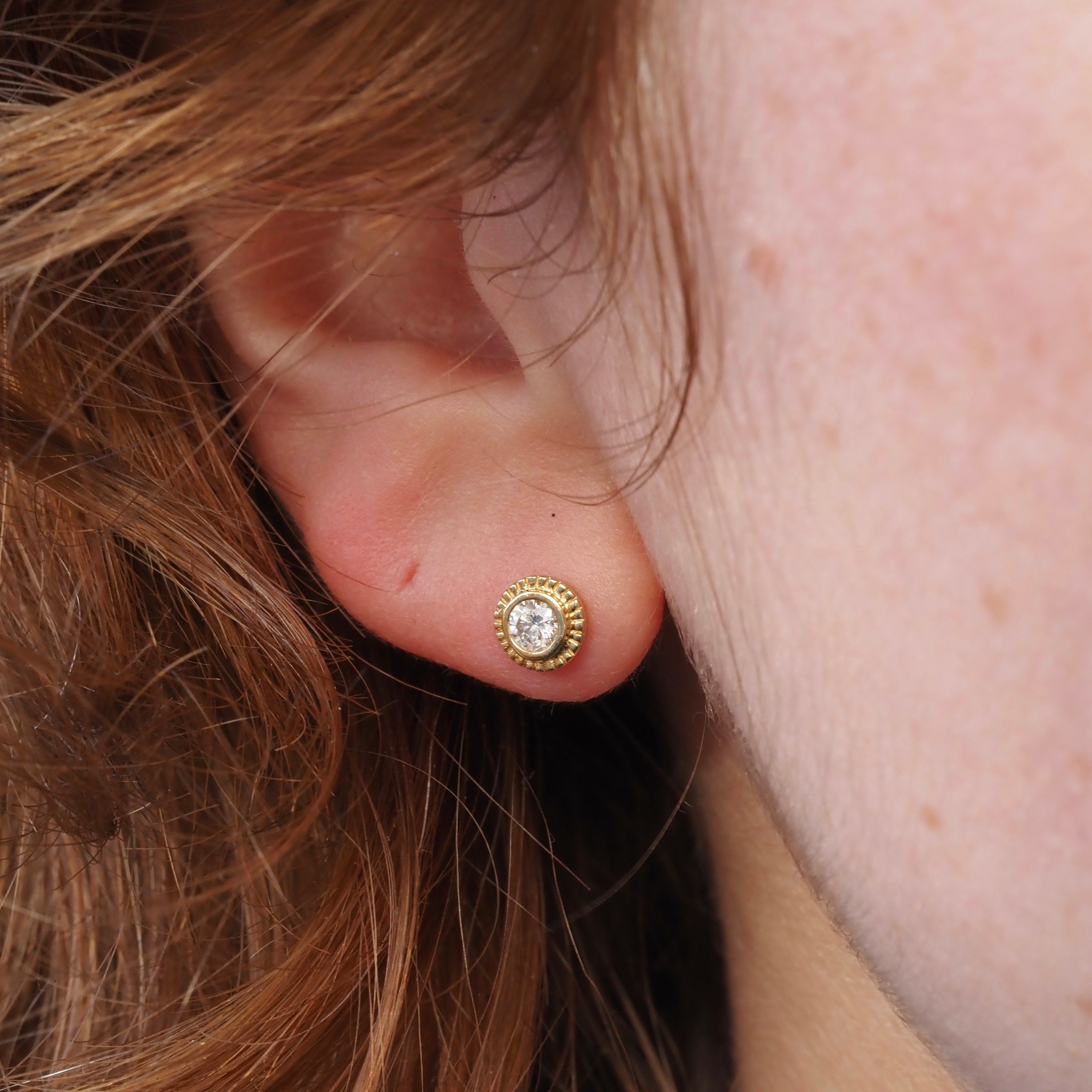 Vintage Radiant Bezel Set 14k Gold Studs